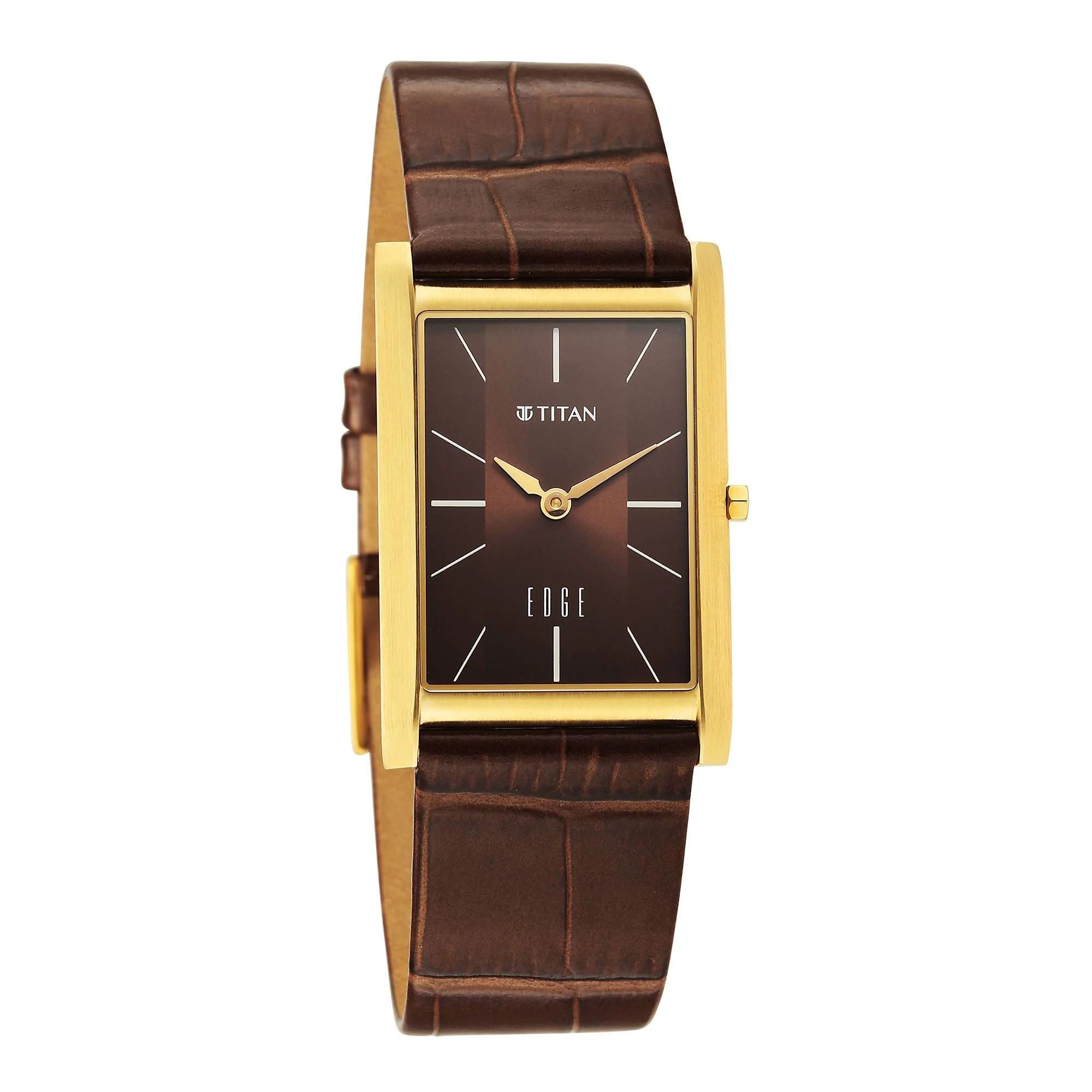 Titan Edge Brown Rectangular Dial Leather Strap Analog Watch for Men - Image 2