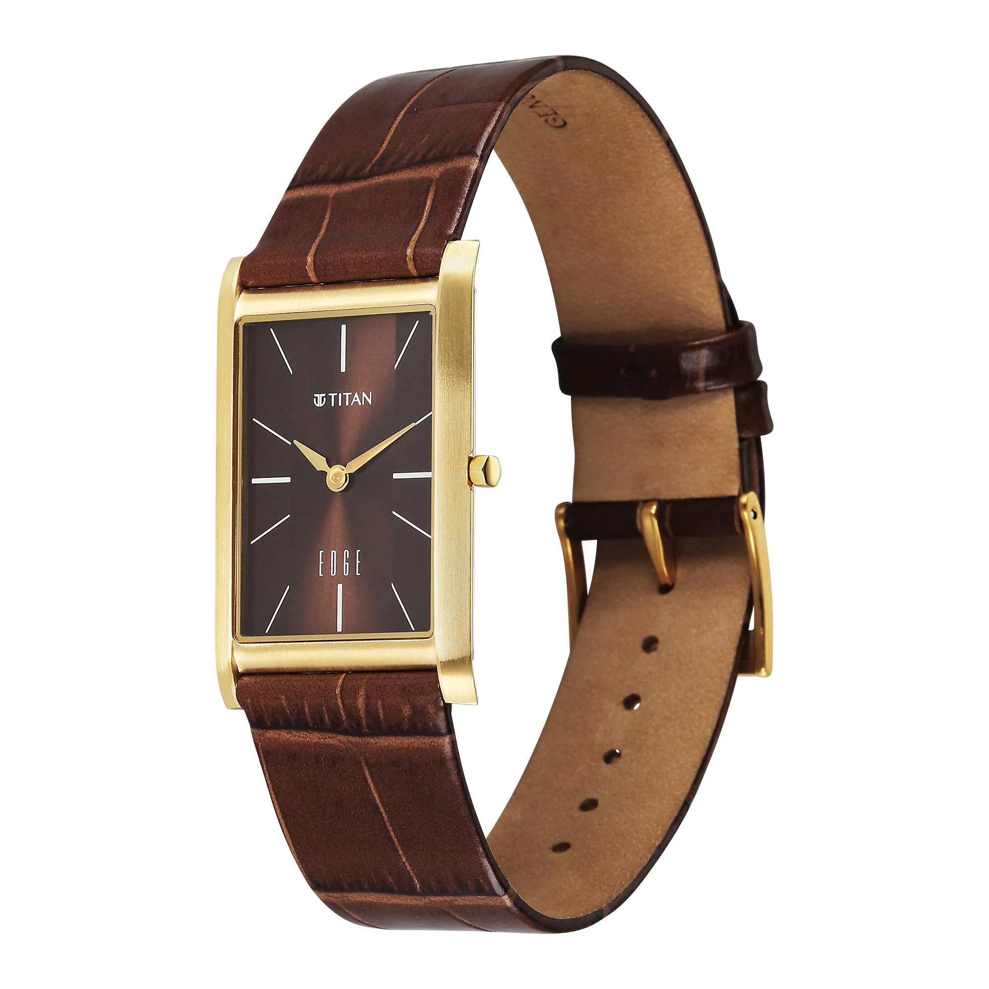 Titan Edge Brown Rectangular Dial Leather Strap Analog Watch for Men - Image 3
