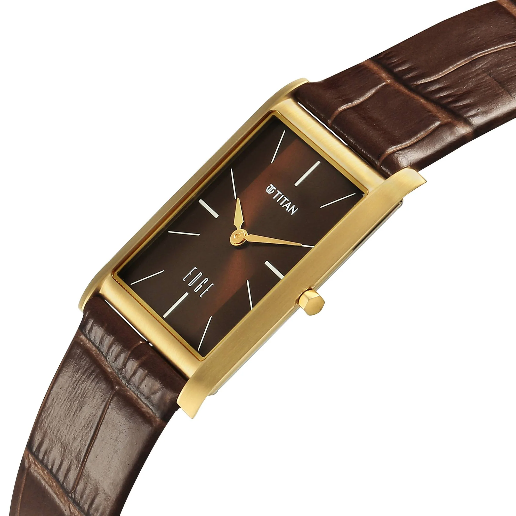 Titan Edge Brown Rectangular Dial Leather Strap Analog Watch for Men - Image 4