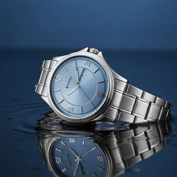 Titan Workwear Blue Dial Silver Stainless Steel Strap Analog with Day-Date Watch for Men - Image 2