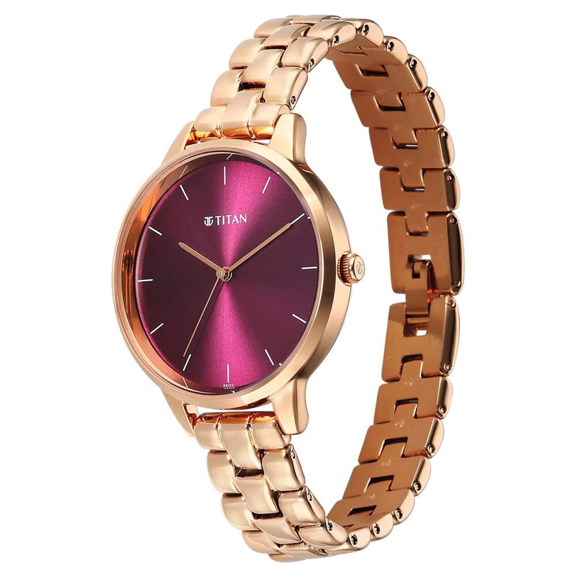 Titan Neo Quartz Analog Maroon Dial Rose Gold Metal Strap Watch For Women - Image 3
