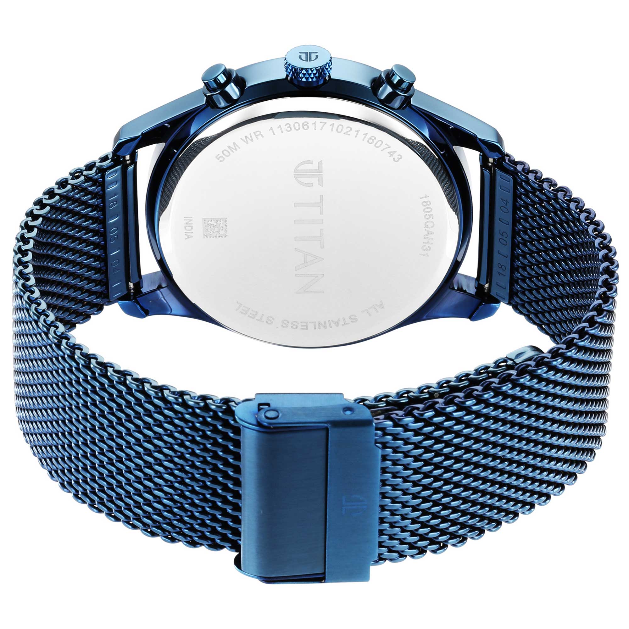 Titan Men's Sartorial Neo Splash: Blue Dial Multifunction Watch with Mesh Strap - Image 5