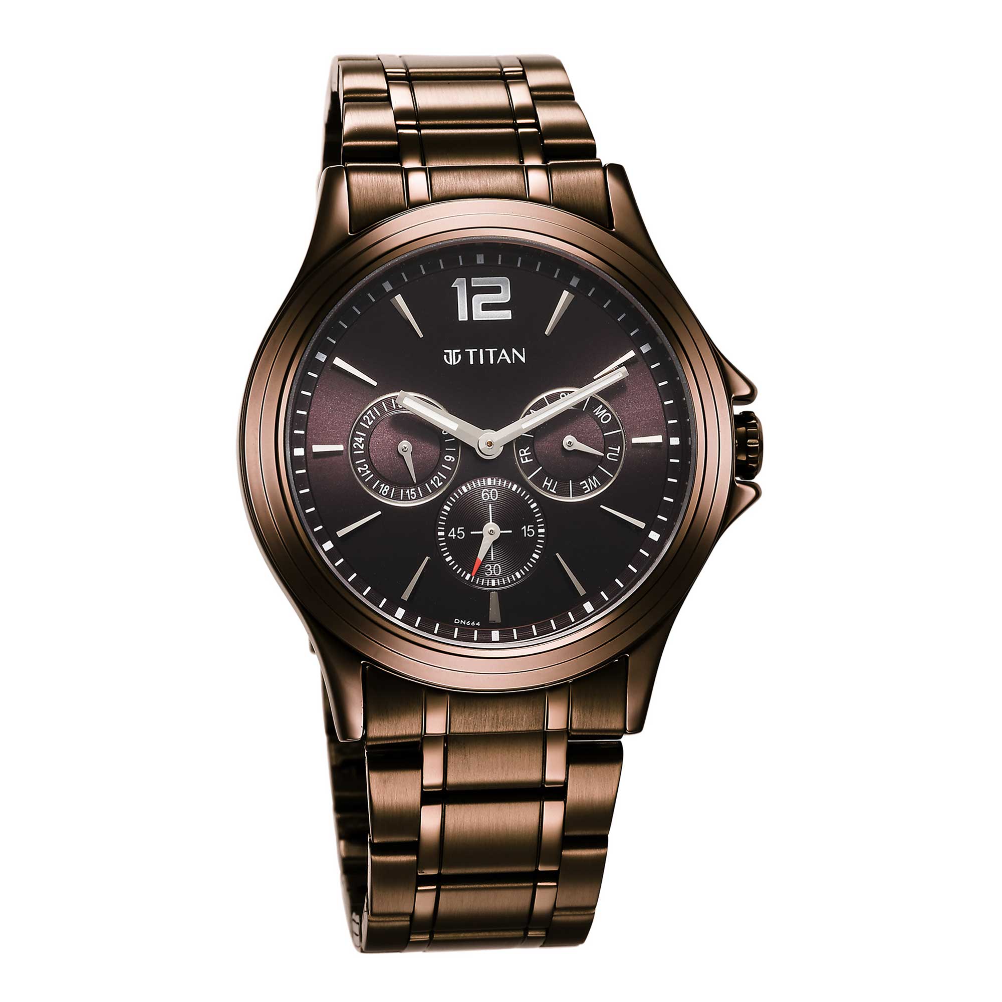 Titan Neo Splash Quartz Multifunction Brown Dial Stainless Steel Strap Watch for Men - Image 2