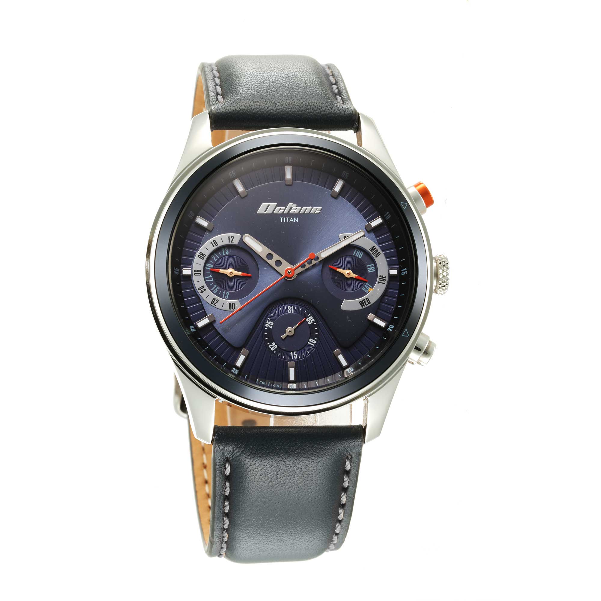 Titan Octane Quartz Multifunction Blue Dial With Blue Leather Strap Watch For Men