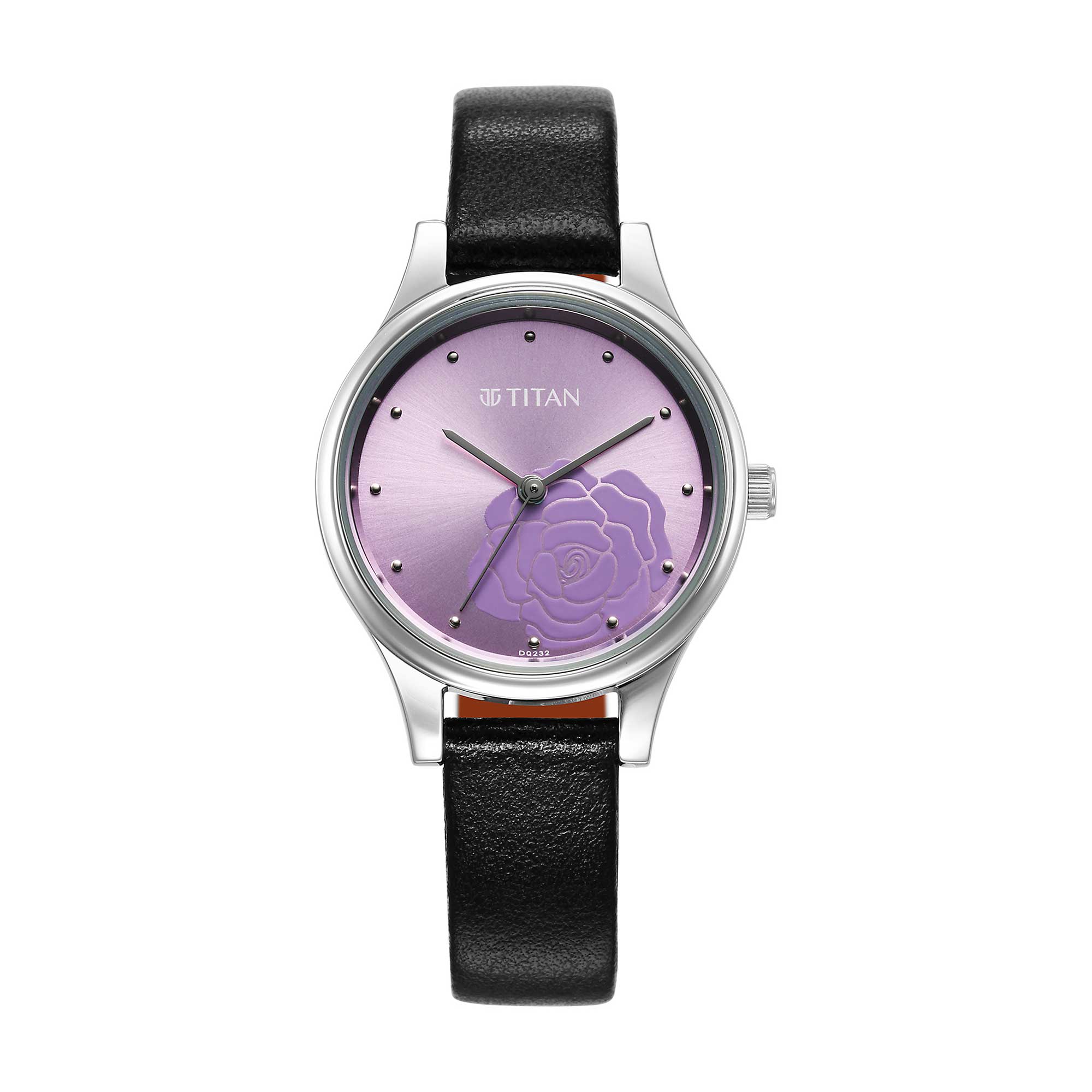 Titan Purple Dial Black Leather Strap Analog Watch for Women