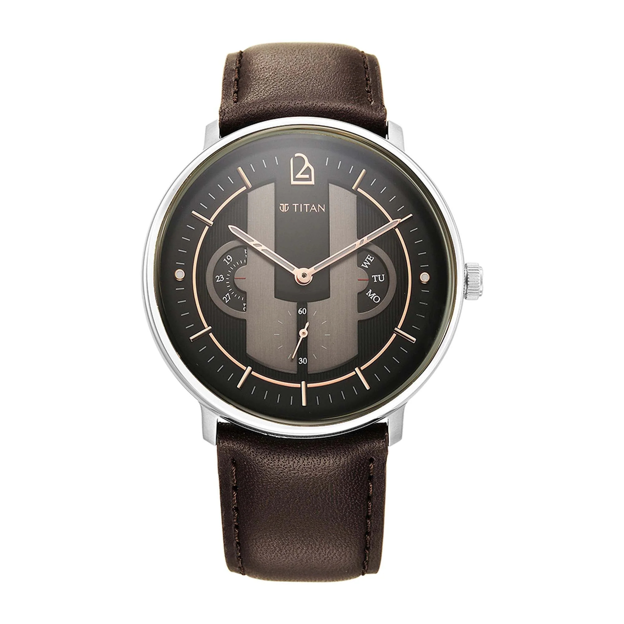 Titan Quartet Black Dial Quartz Multifunction Leather Strap watch for Men - Image 2