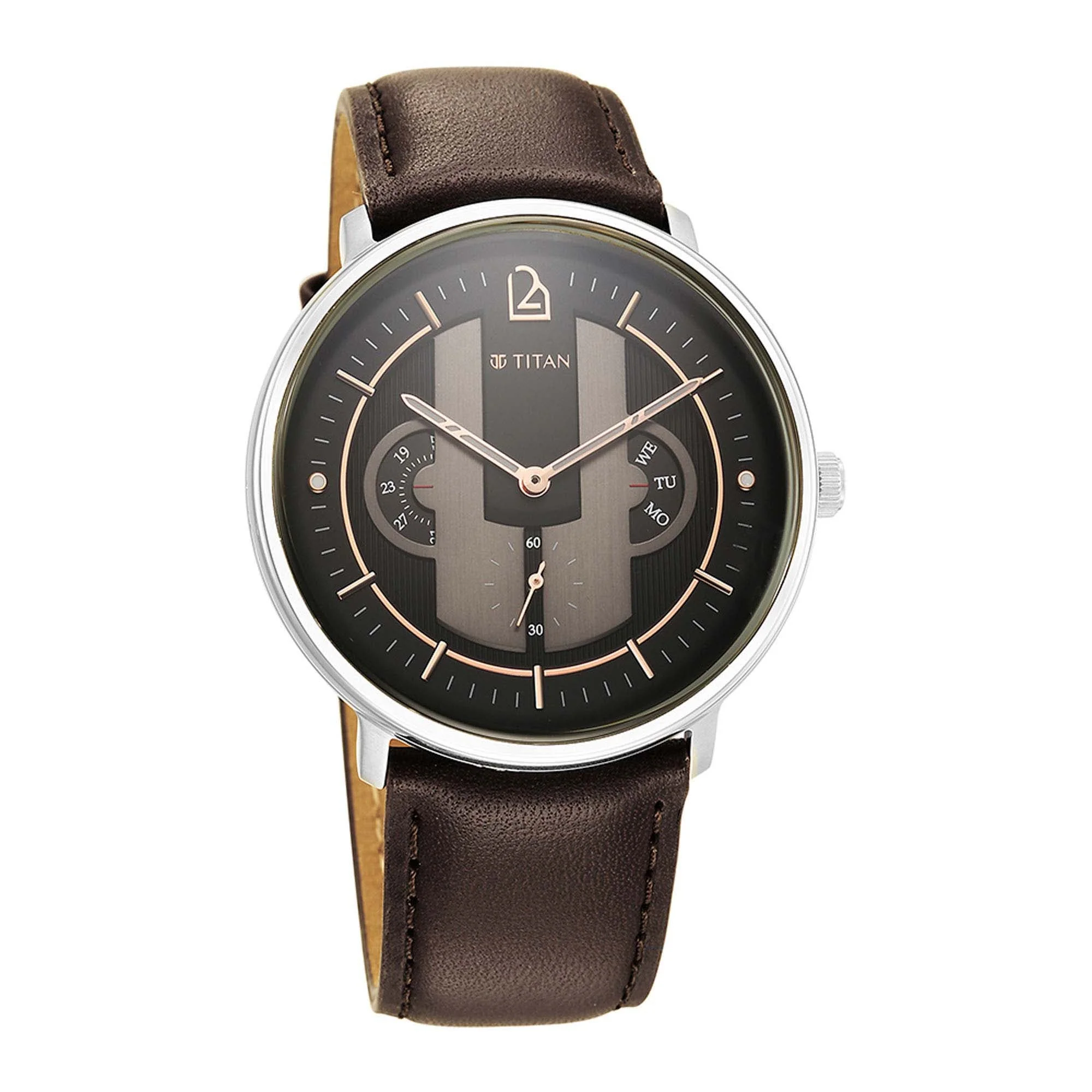 Titan Quartet Black Dial Quartz Multifunction Leather Strap watch for Men - Image 3