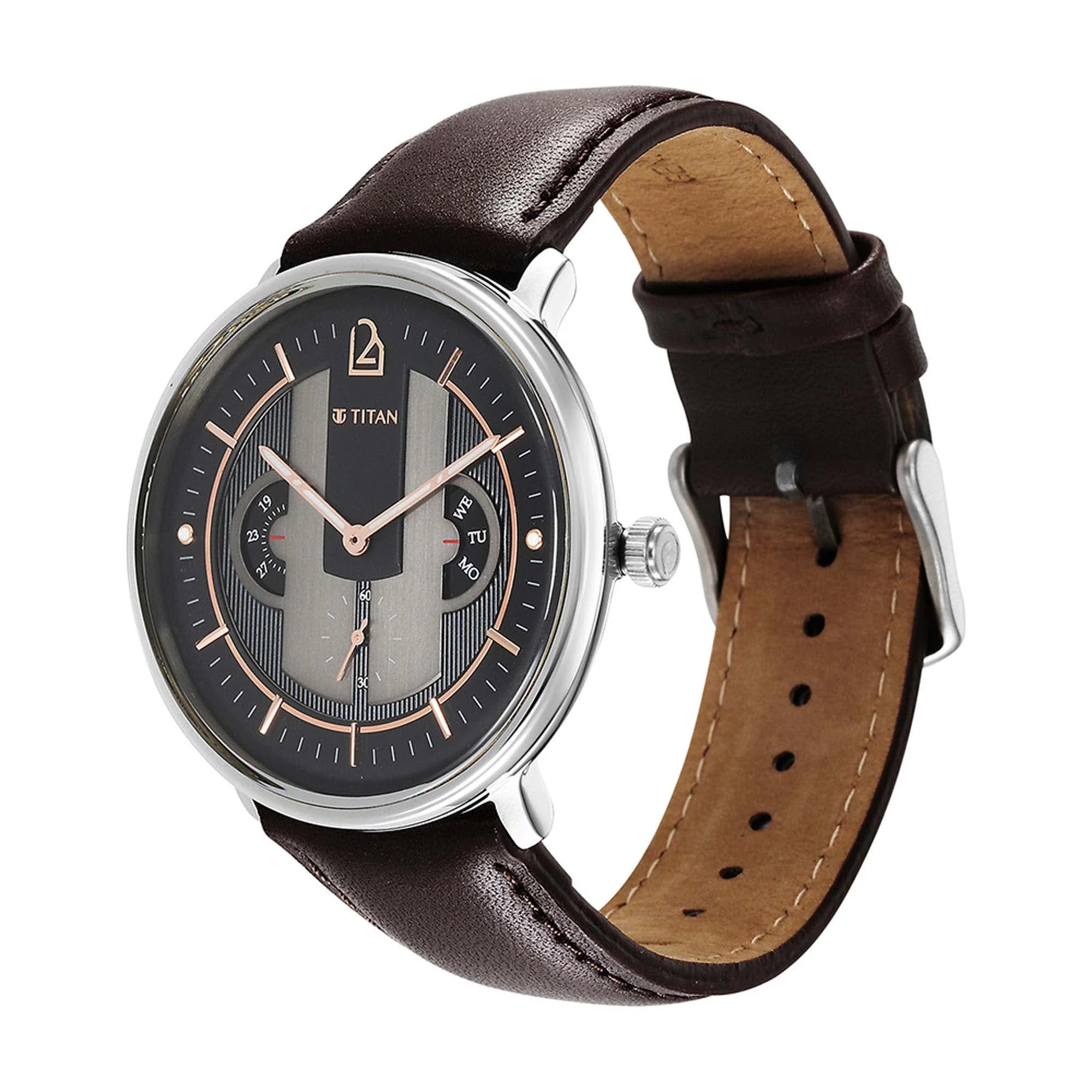 Titan Quartet Black Dial Quartz Multifunction Leather Strap watch for Men - Image 4