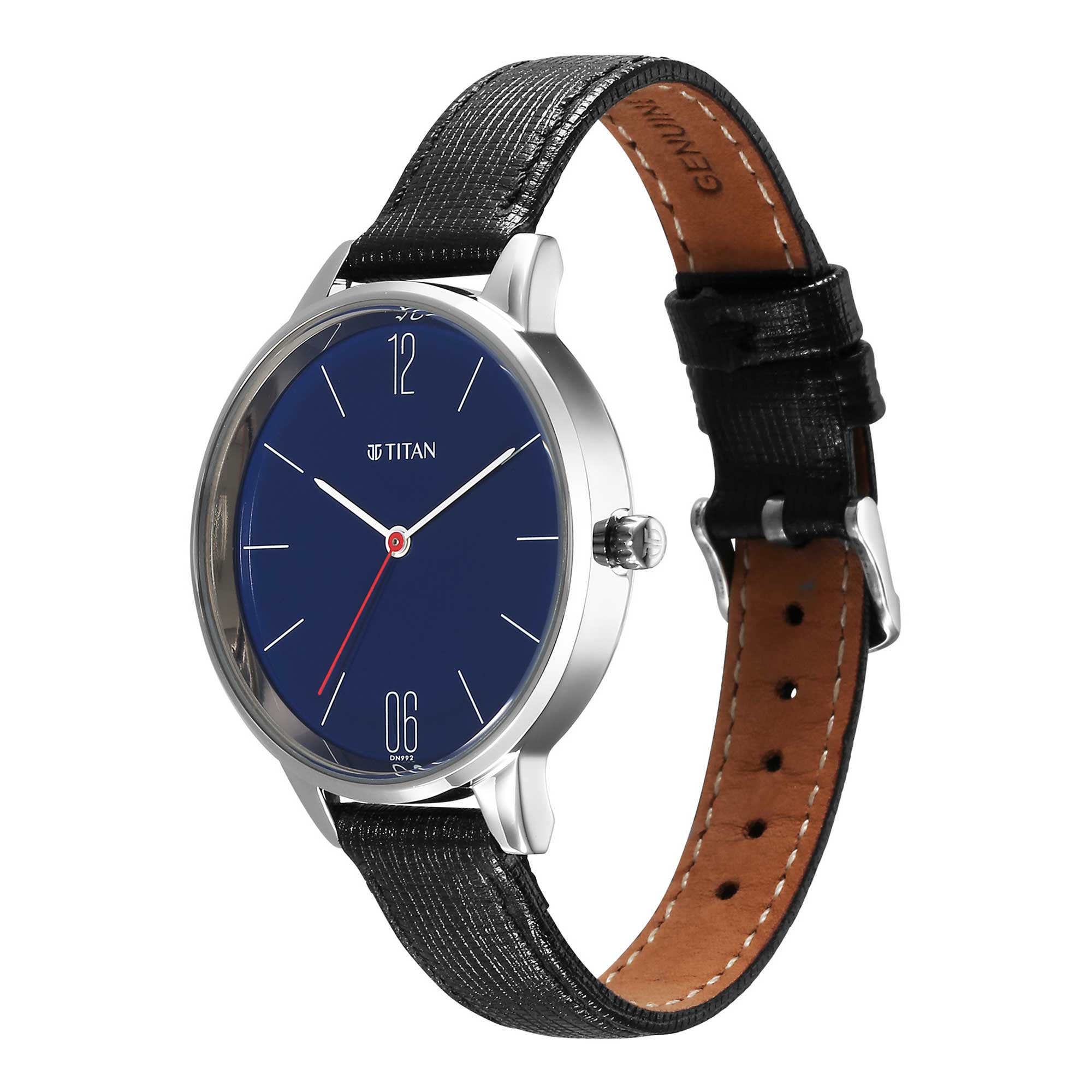 Titan Workwear Blue Dial Black Leather Strap Analog Watch for Women - Image 3