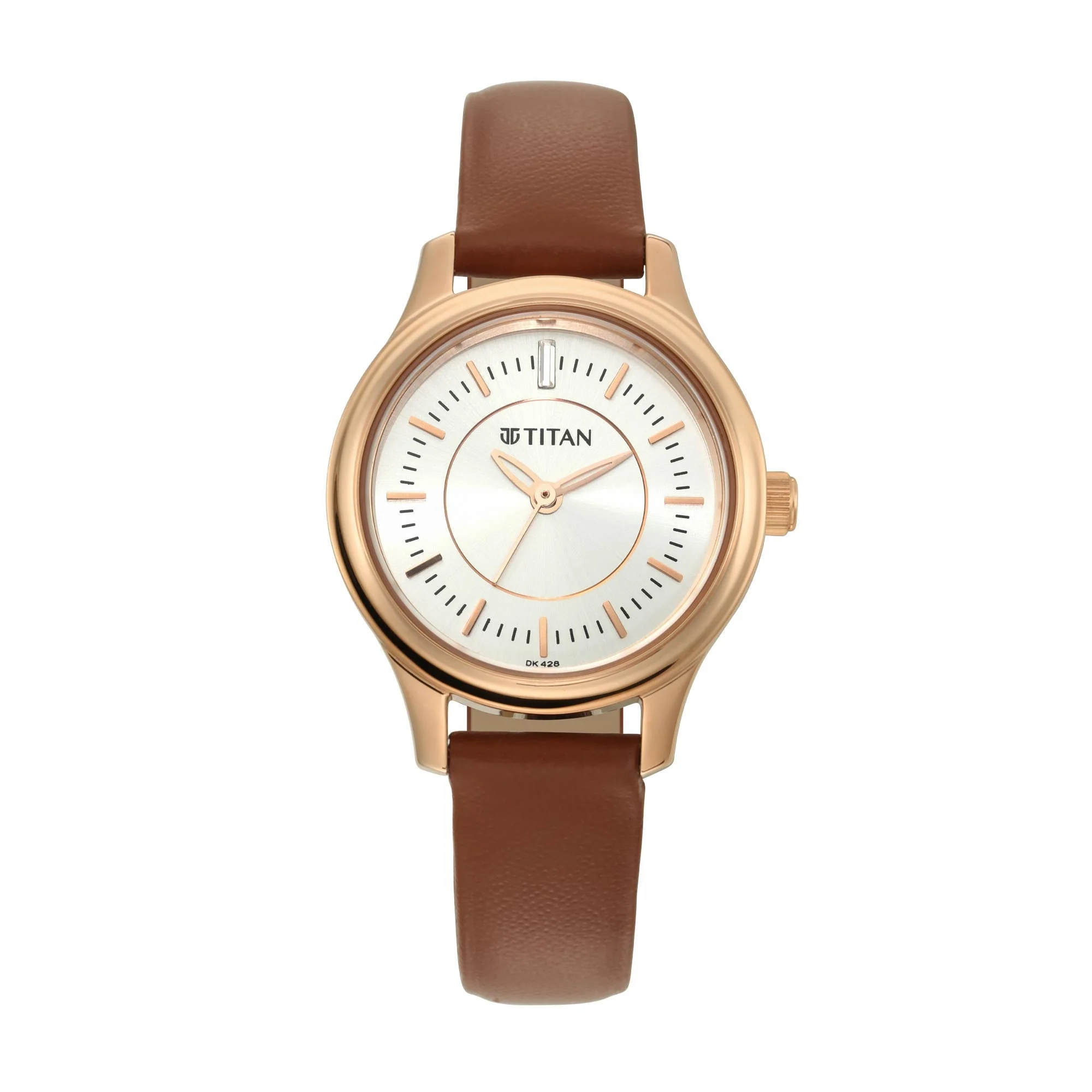 Titan Quartz Analog Silver Dial Tan Leather Strap Watch For Women