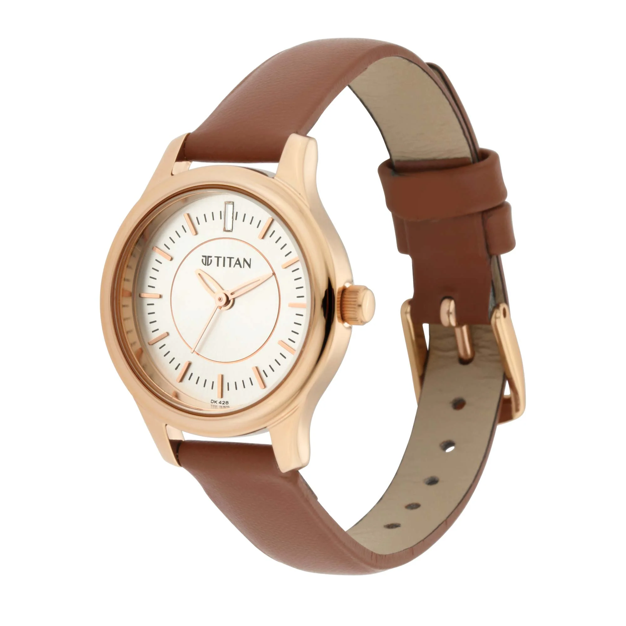 Titan Quartz Analog Silver Dial Tan Leather Strap Watch For Women - Image 3