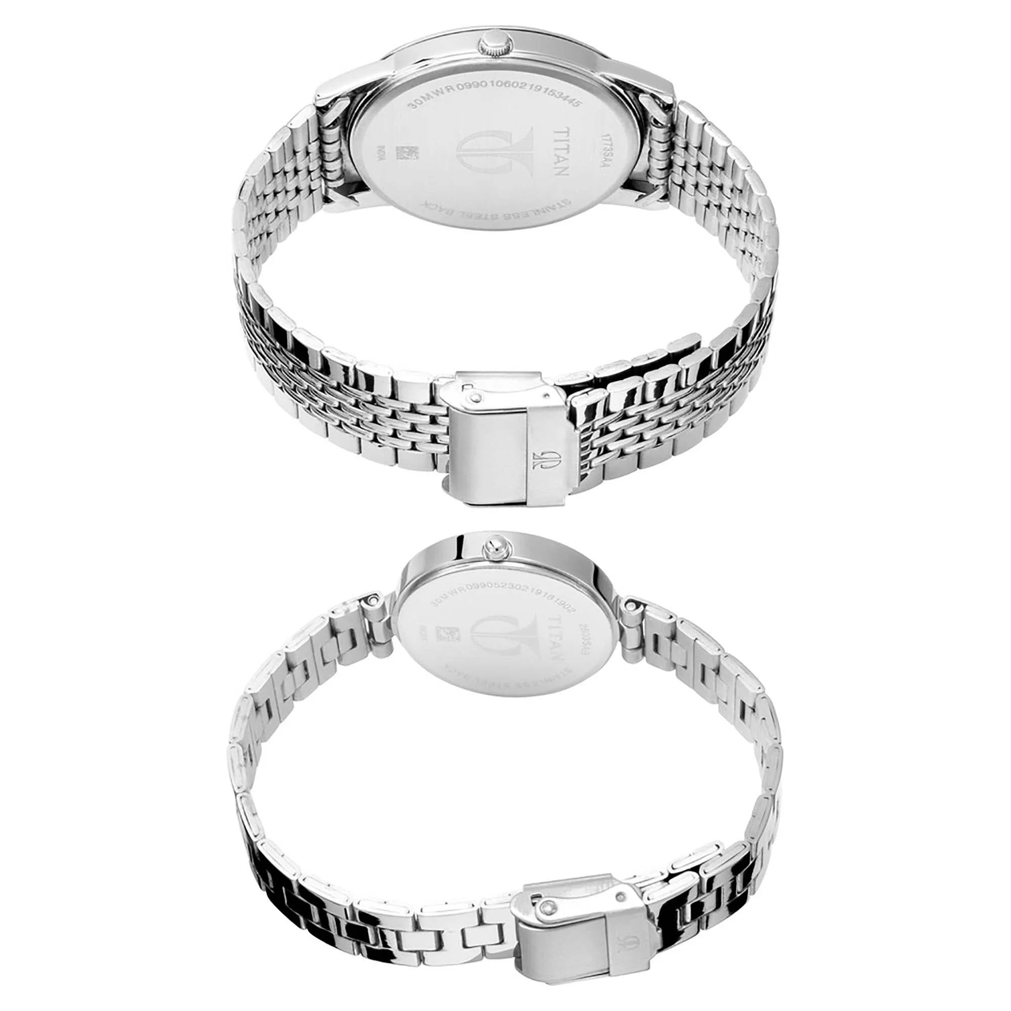 Titan Bandhan Quartz Analog Silver Dial Silver Stainless Steel Strap Watch For Couple - Image 4