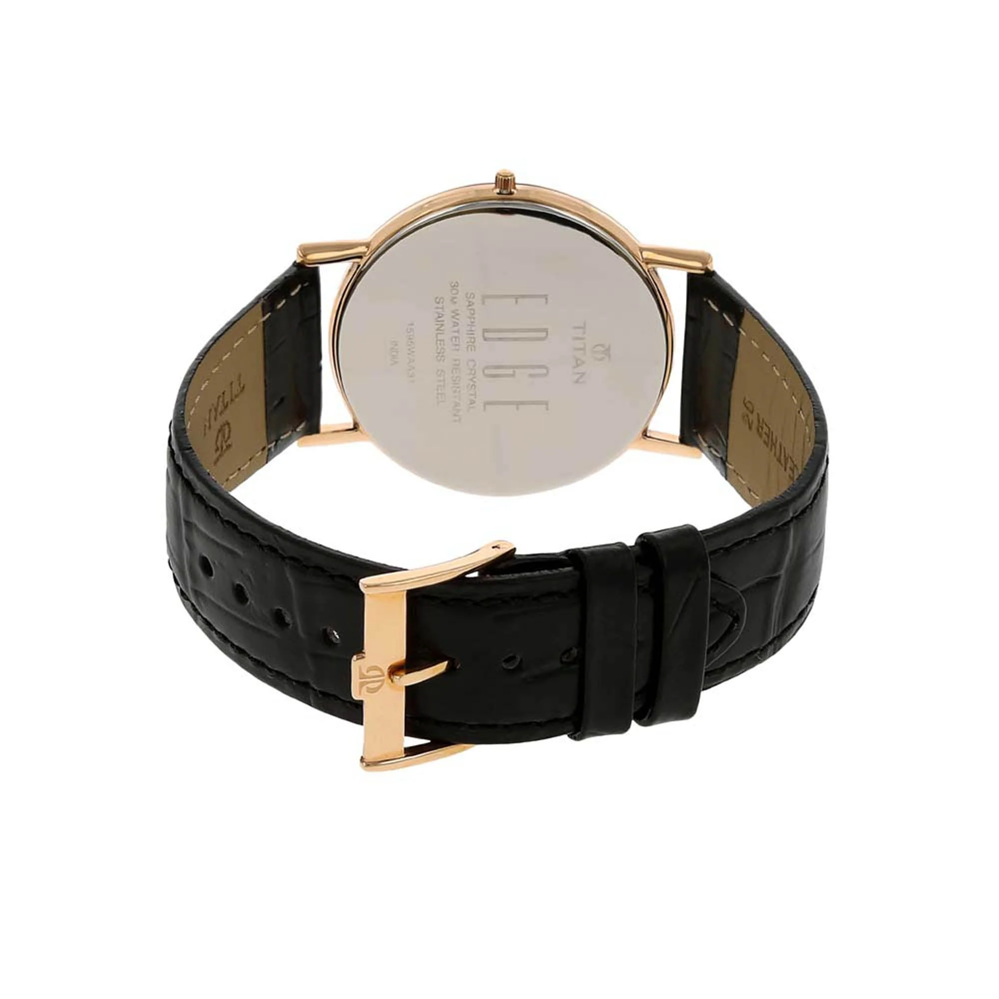 Titan Edge Quartz Analog White Dial Black Leather Strap Watch For Men - Image 5