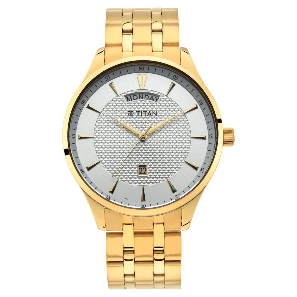 Titan Quartz Analog with Day and Date White Dial Stainless Steel Strap Watch for Men - Image 2