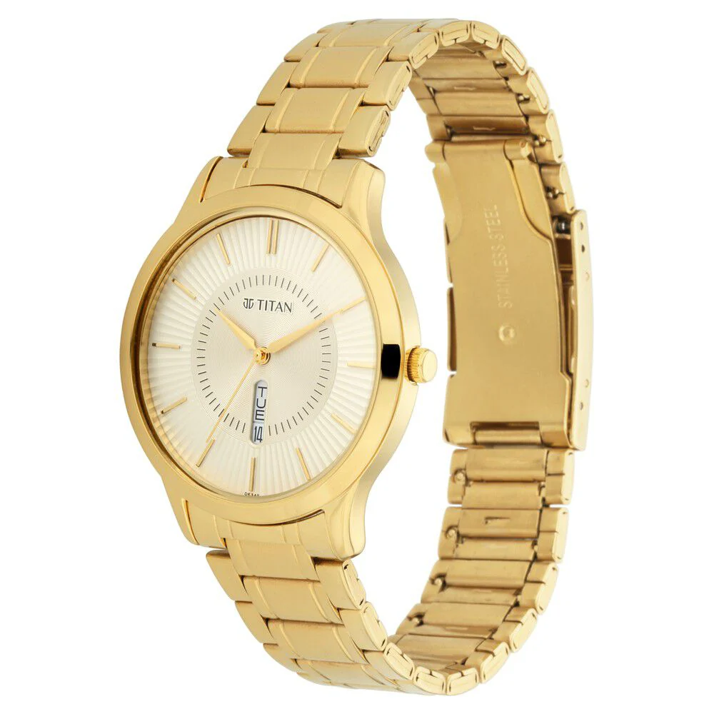 Titan Quartz Analog with Day and Date Yellow Dial Metal Strap Watch for Men - Image 3