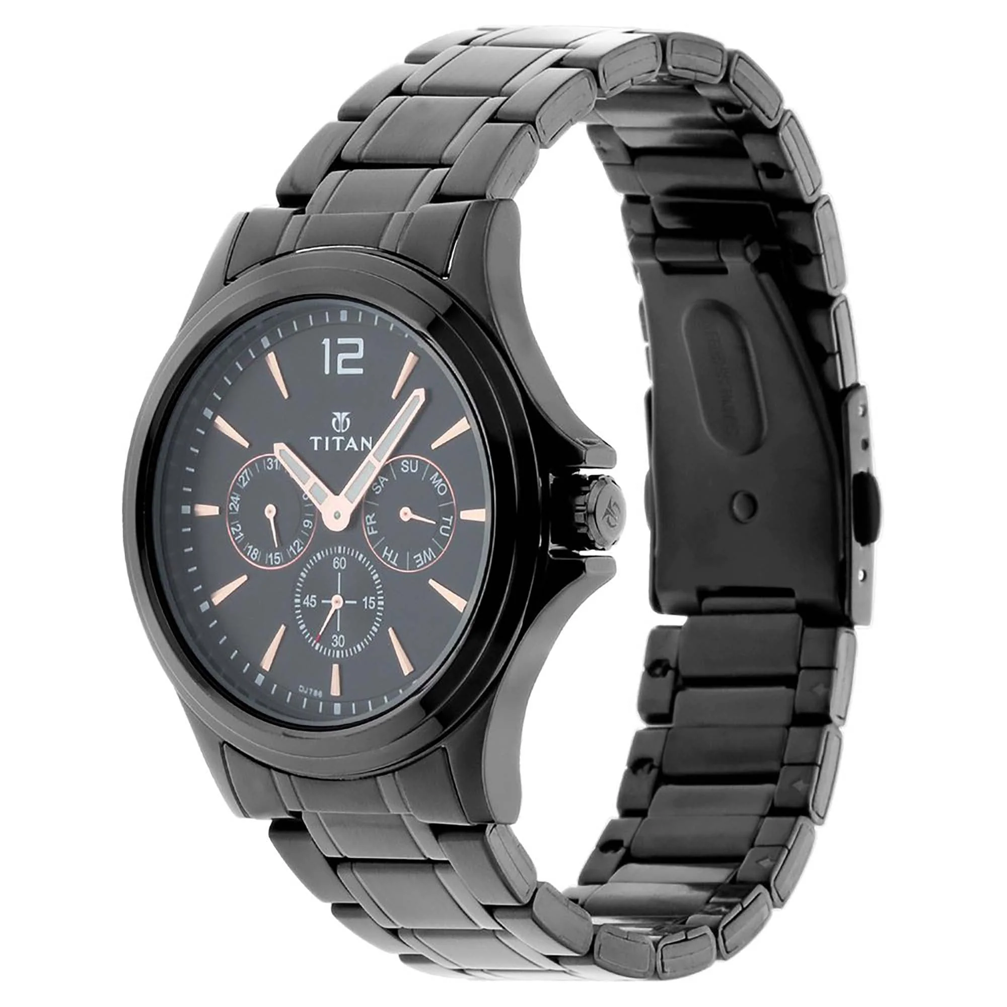 Titan Quartz Multifunction Black Dial Stainless Steel Strap Watch for Men - Image 3