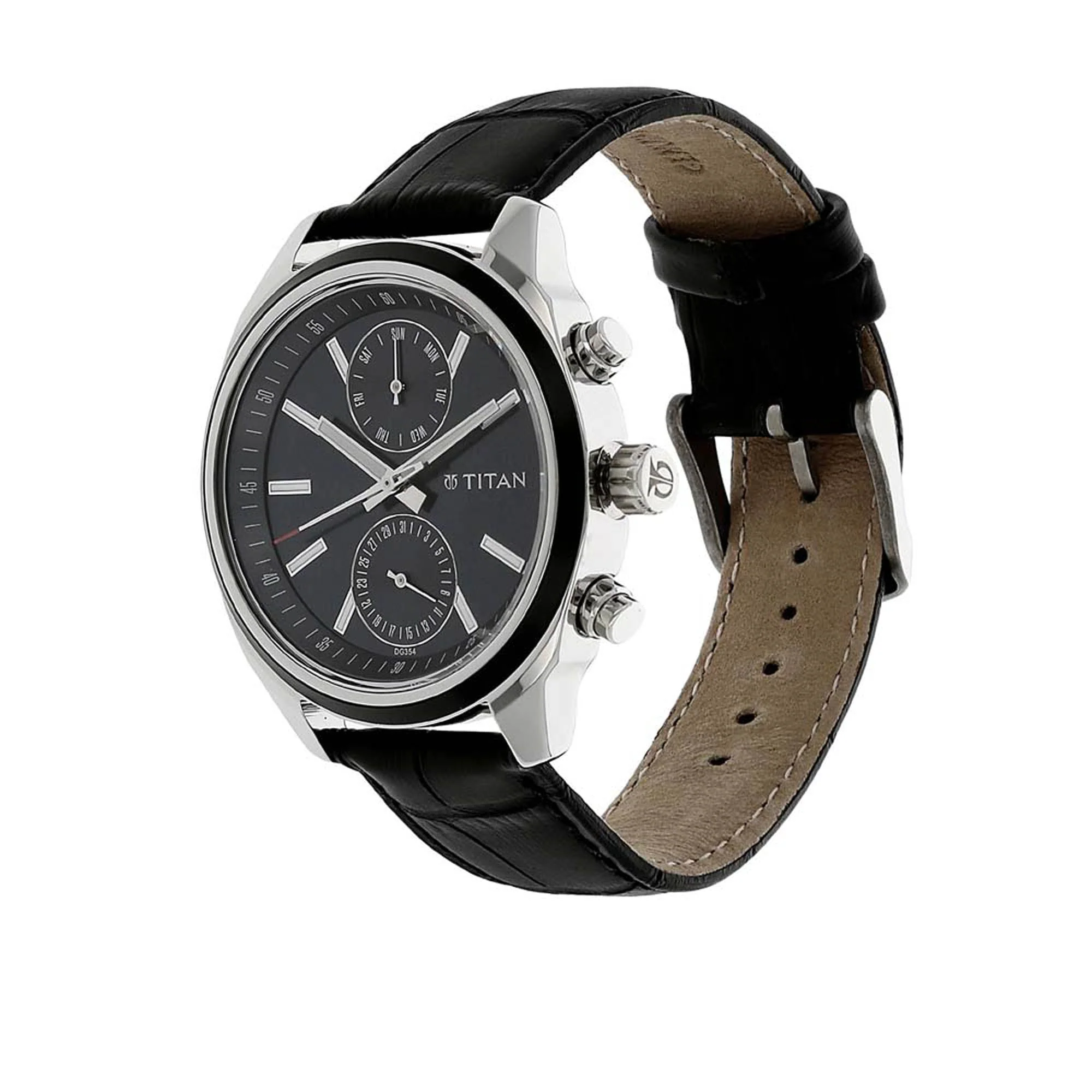 Titan Men's Midnight Precision: Multifunction Blue Dial with Classic Leather Strap Watch - Image 3