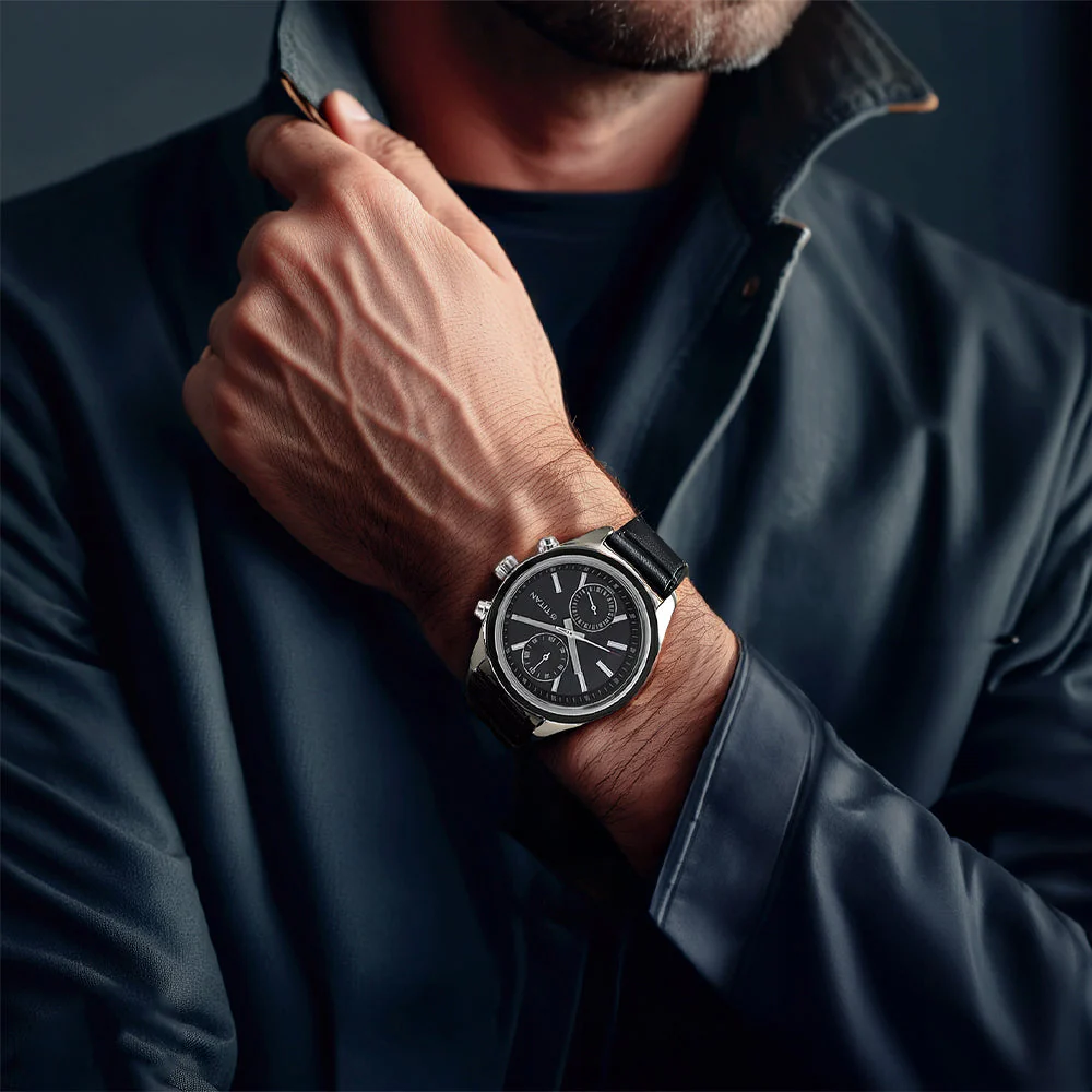 Titan Men's Midnight Precision: Multifunction Blue Dial with Classic Leather Strap Watch - Image 7