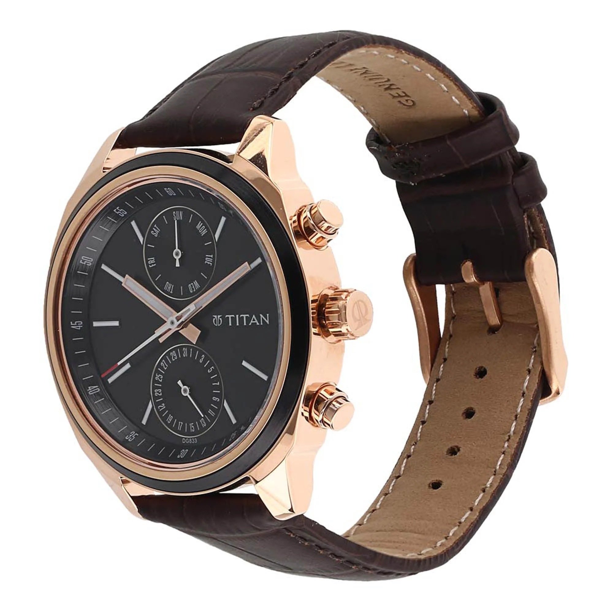 Titan Quartz Multifunction Blue Dial Leather Strap Watch for Men - Image 3