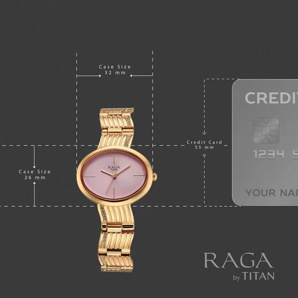 Titan Raga Glimmers Pink Dial Rose Gold Metal Strap Analog Watch for Women - Image 4