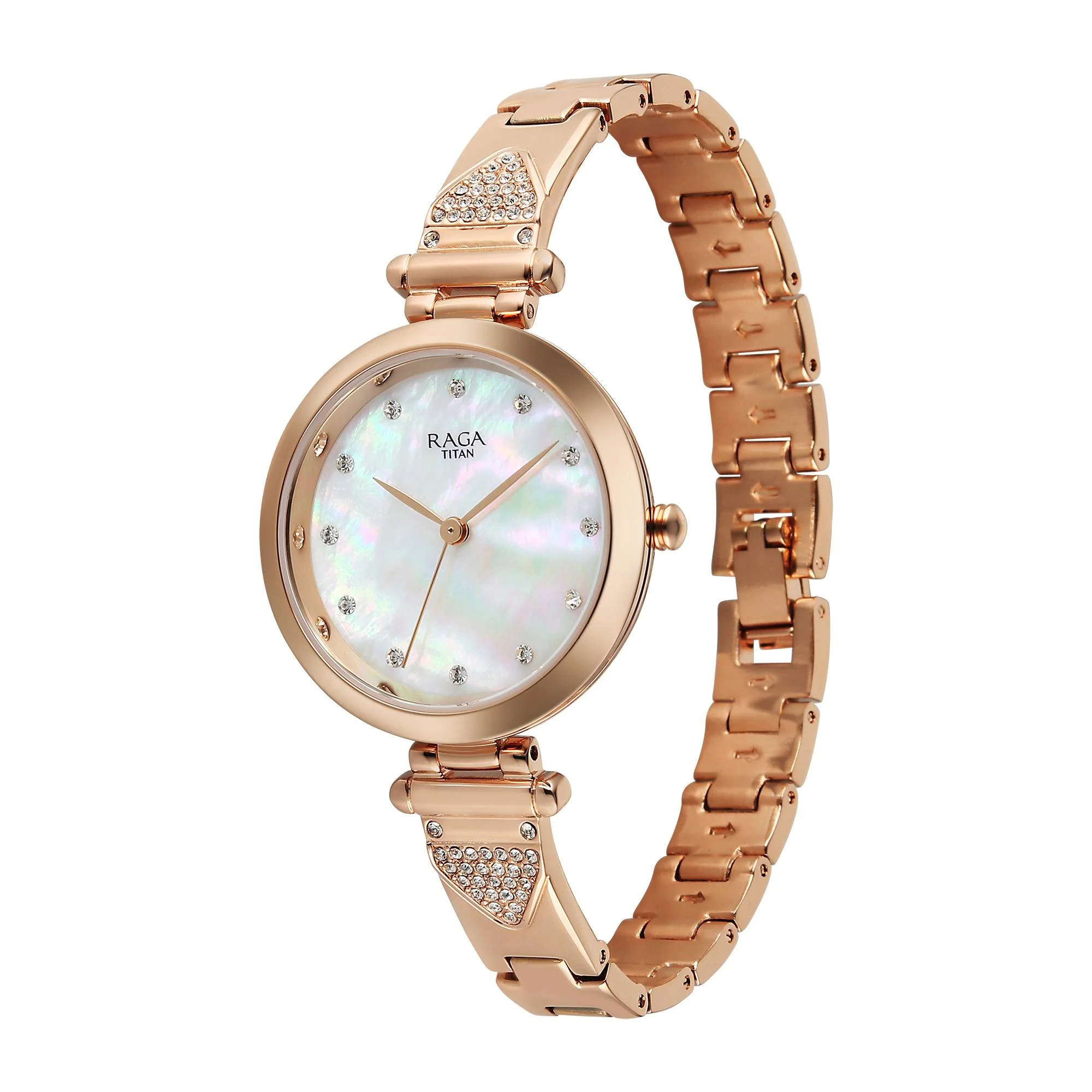 Titan Raga Glimmers Mother of Pearl Dial Rose Gold Metal Strap Analog Watch for Women - Image 3