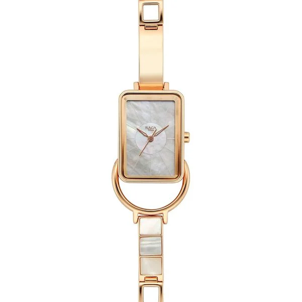 Titan Raga Mother of Pearl Rectangular Dial Rose Gold Metal Strap Analog Quartz Watch for Women - Image 3
