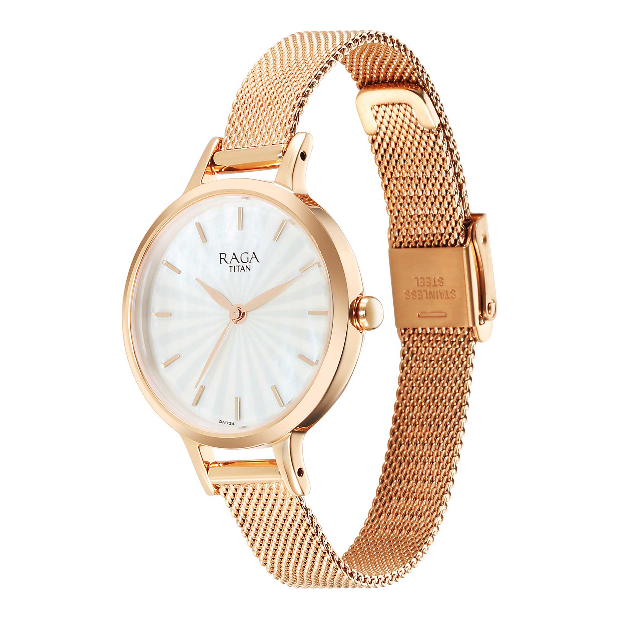 Titan Raga Power Pearls Mother of Pearl Dial Rose Gold Metal Strap Analog Watch for Women - Image 4