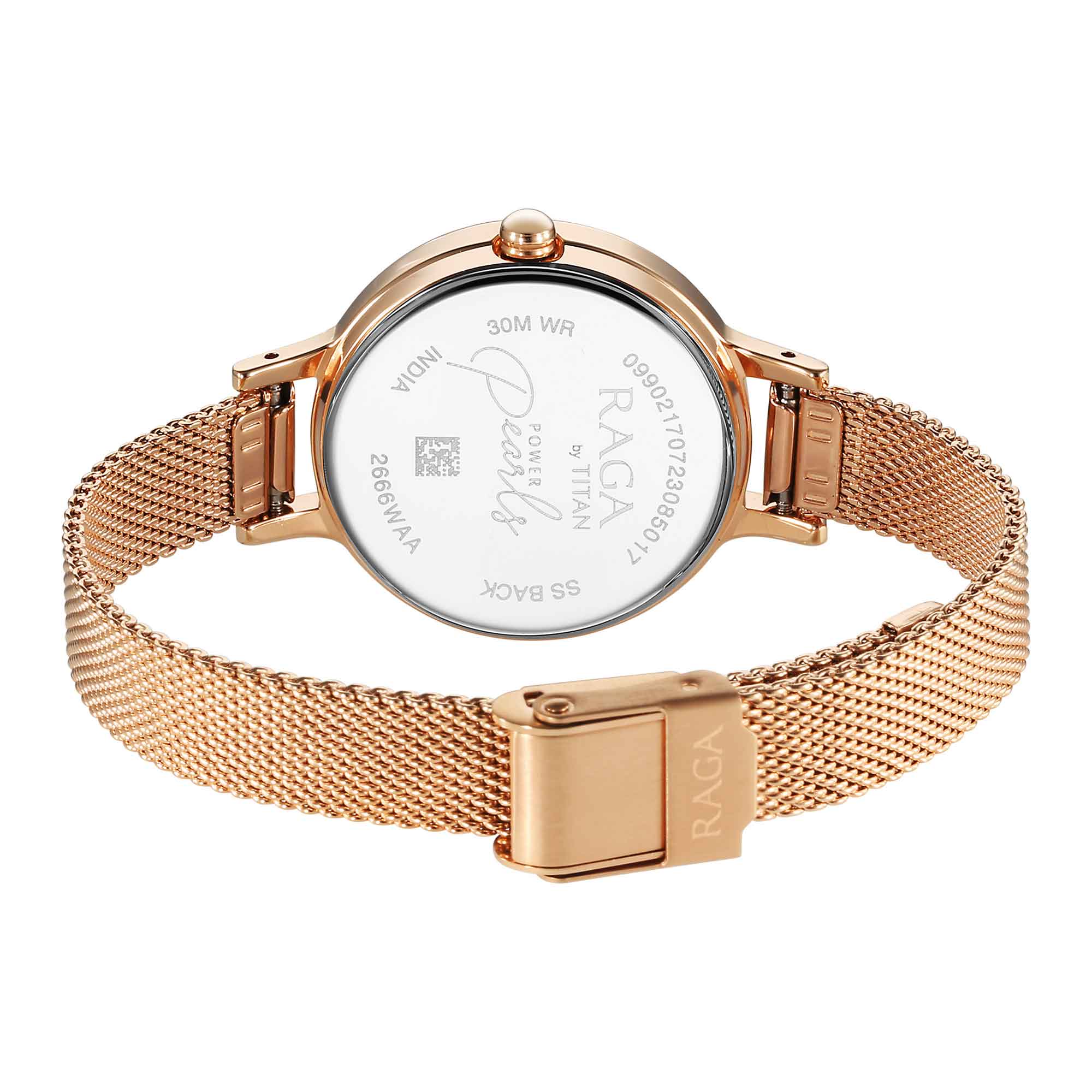 Titan Raga Power Pearls Mother of Pearl Dial Rose Gold Metal Strap Analog Watch for Women - Image 6