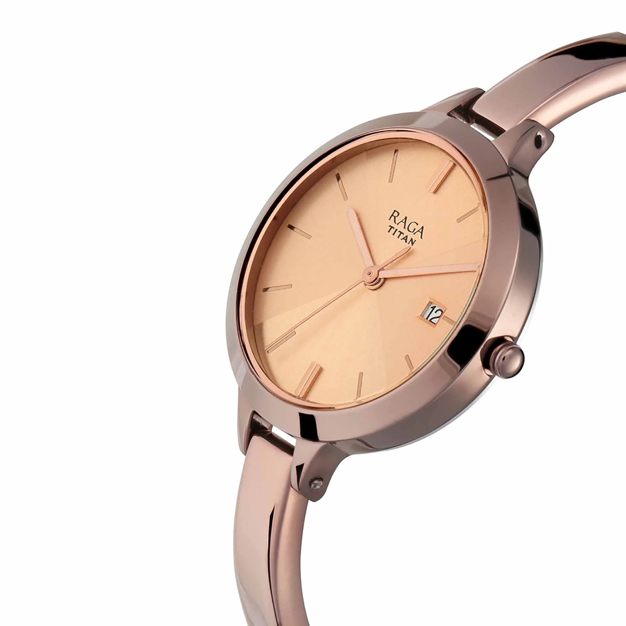 Titan Raga Rose Gold Dial Brown Metal Strap Analog with Date Watch for Women - Image 2