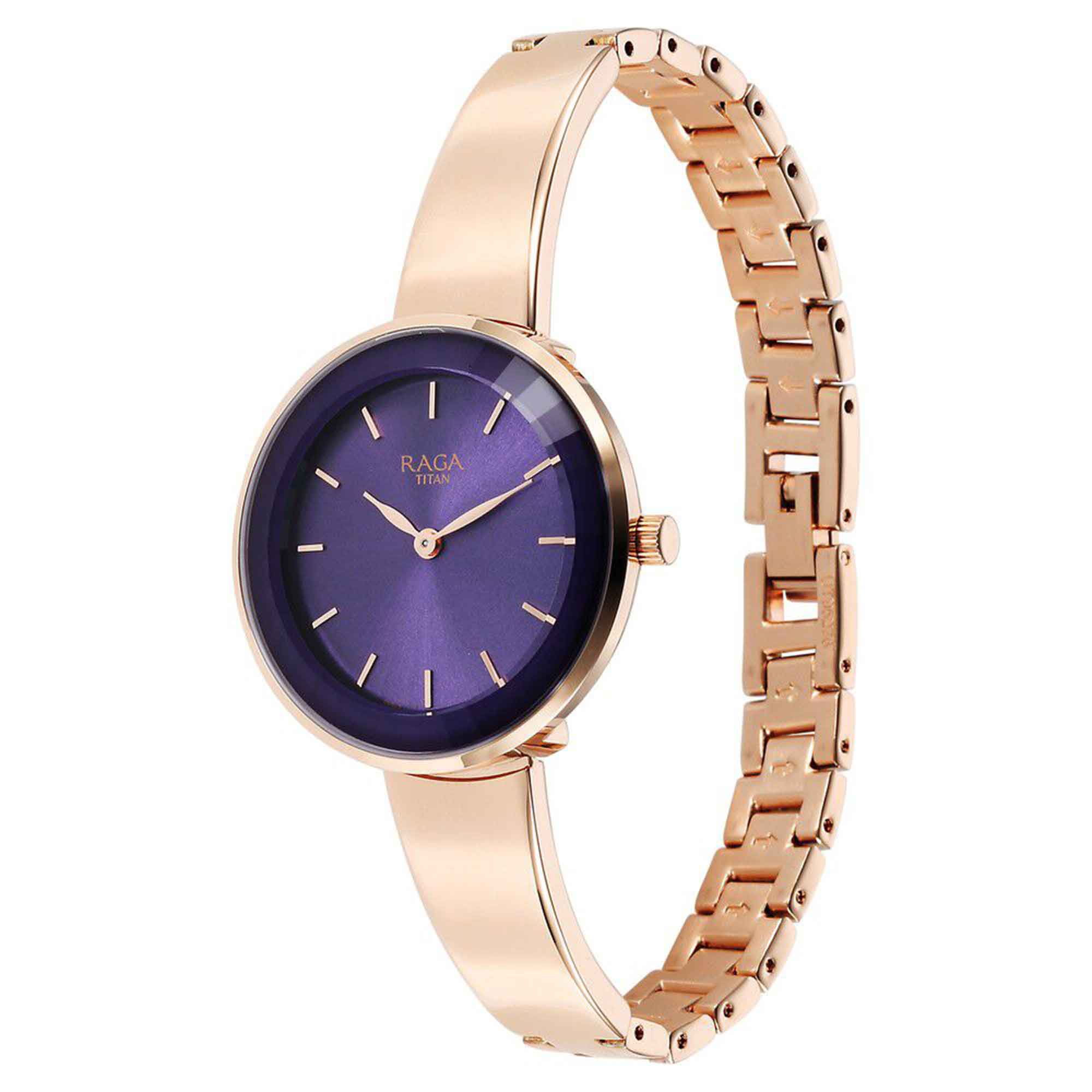 Titan Raga Showstopper Purple Dial Rose Gold Metal Strap Analog Watch for Women - Image 3