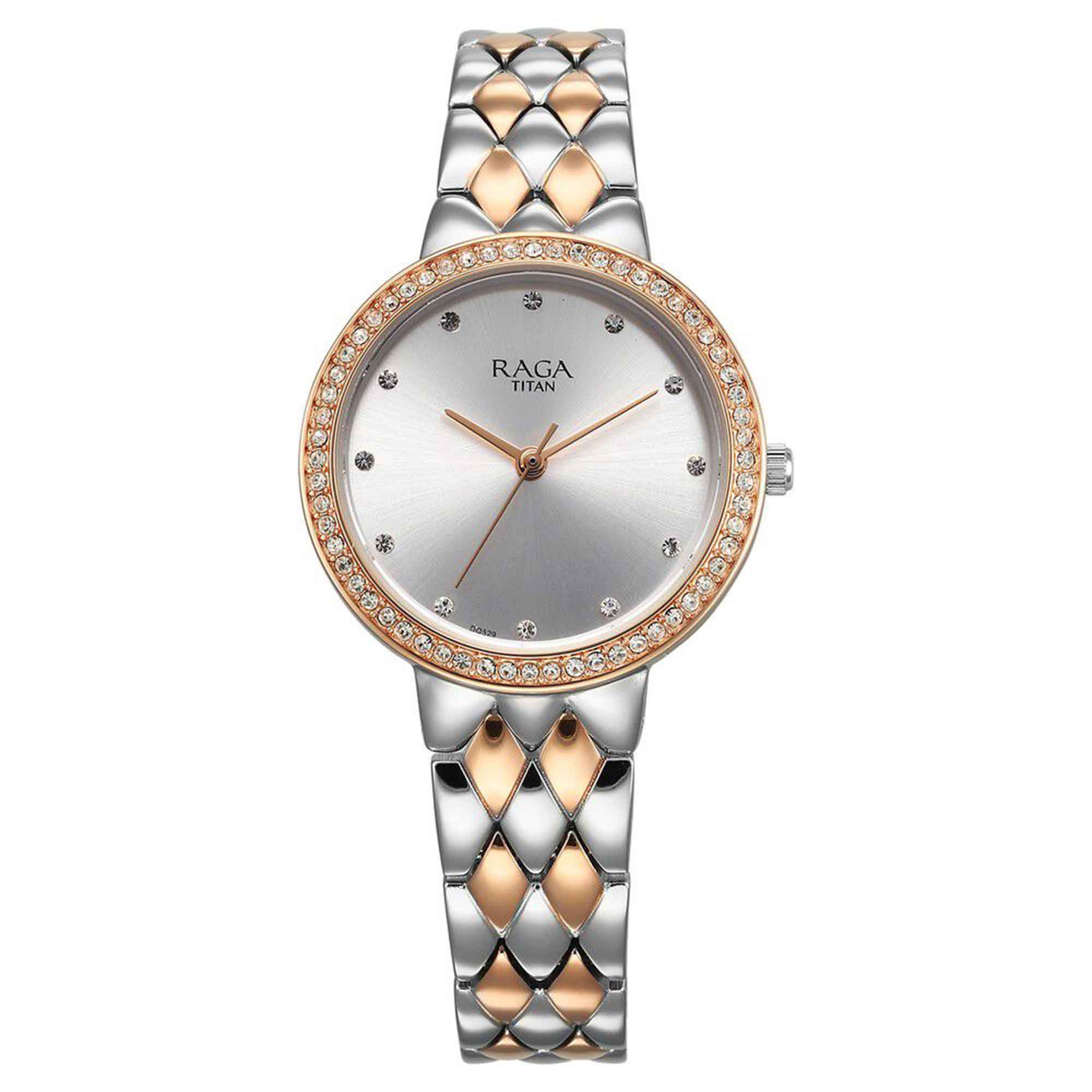 Titan Raga Showstopper Silver Dial Two Toned Metal Strap Analog Watch for Women