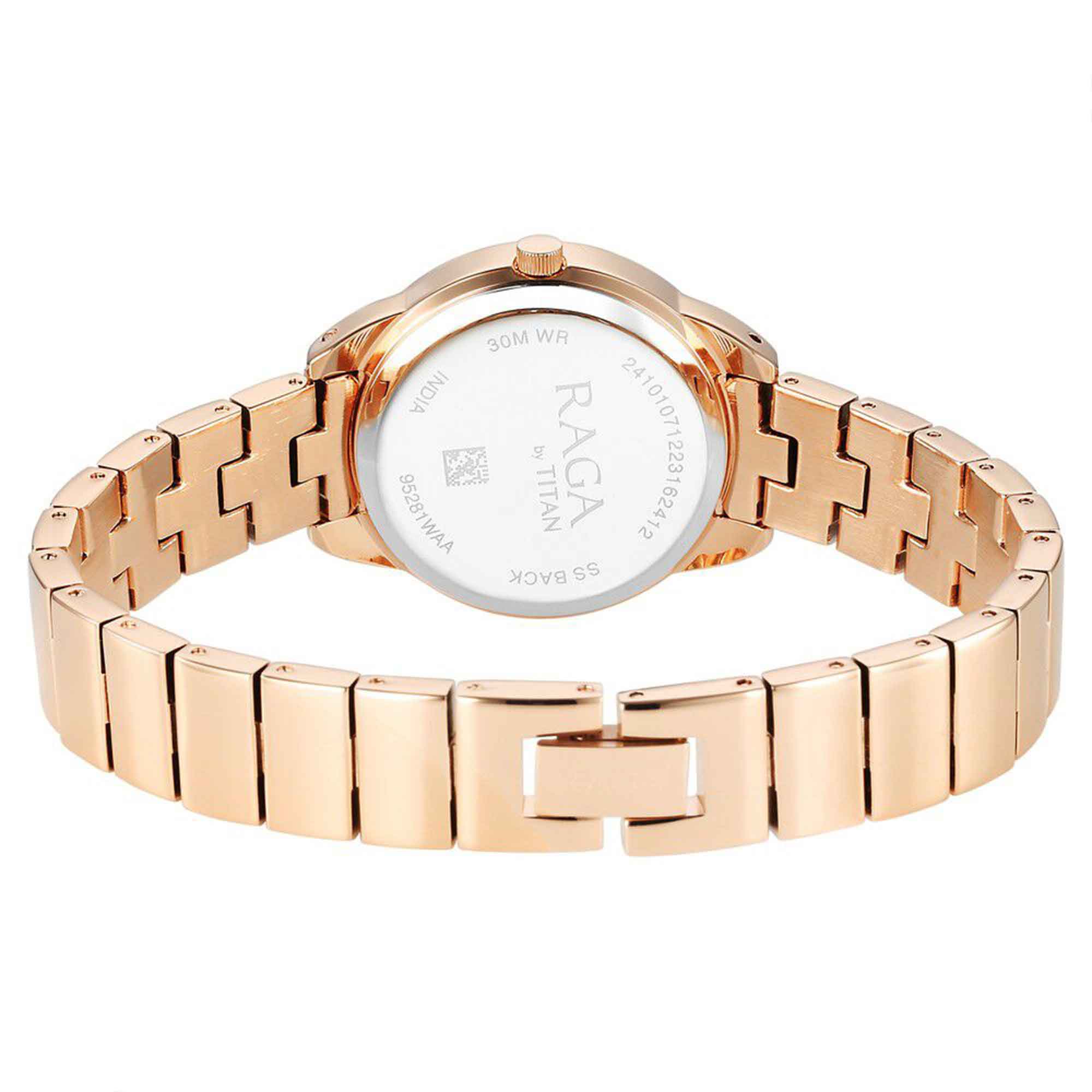 Titan Raga Showstopper Quartz Analog Pink Round Dial Rose Gold Metal Strap Watch For Women - Image 6
