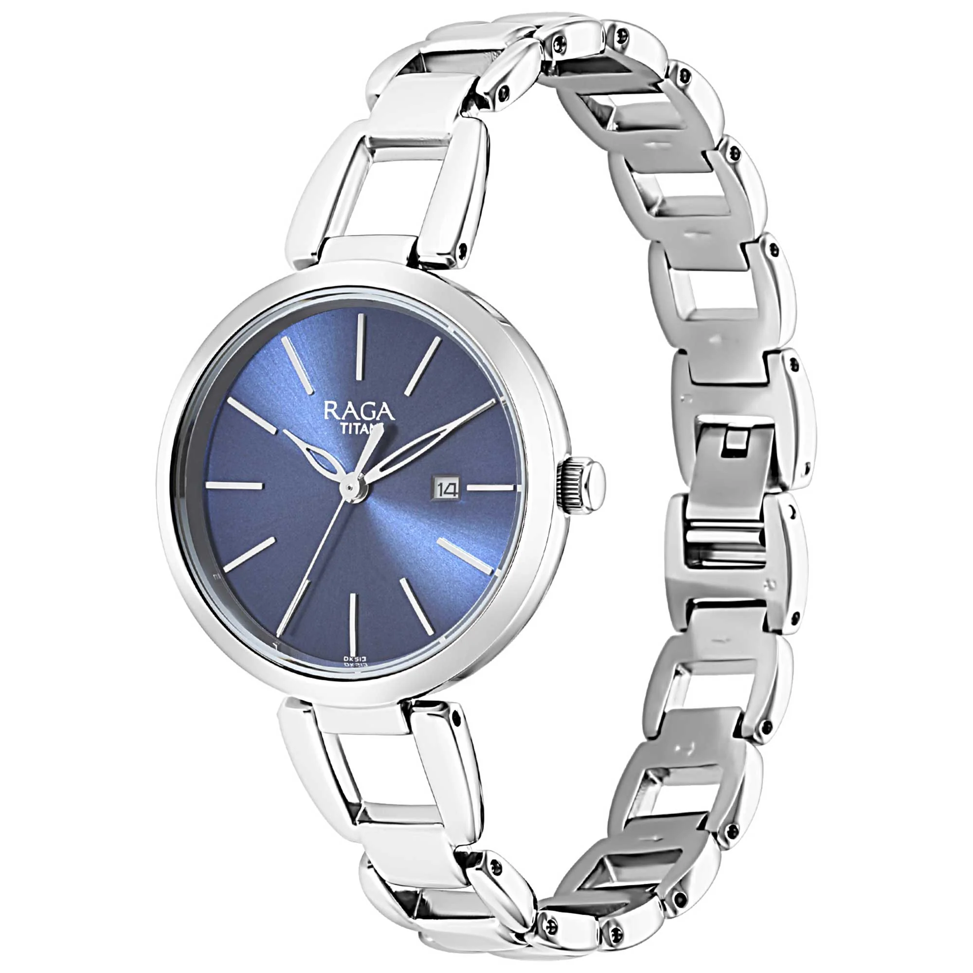 Titan Raga Viva Blue Dial Analog with Date Silver Metal Strap Watch for Women - Image 2