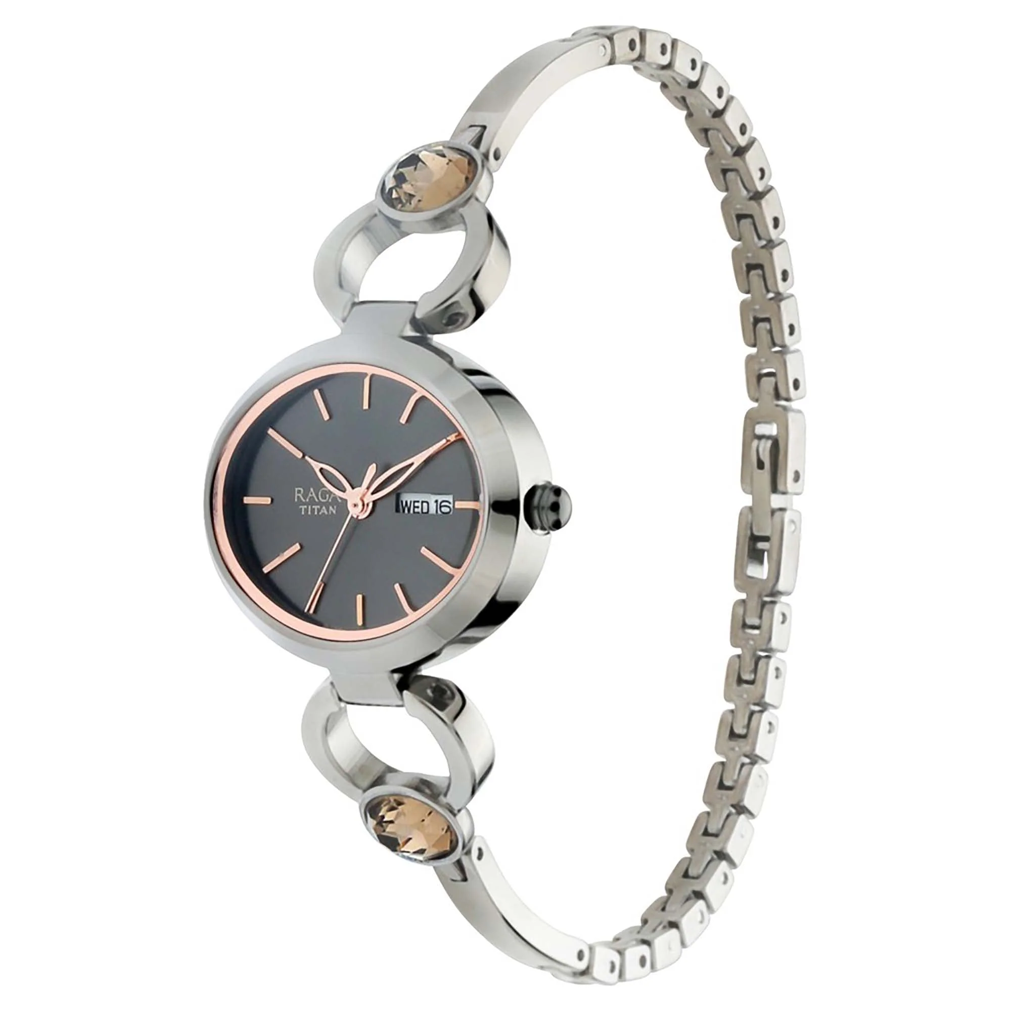 Titan Raga Viva Grey Dial Analog with Day and Date Metal Strap Watch for Women - Image 2