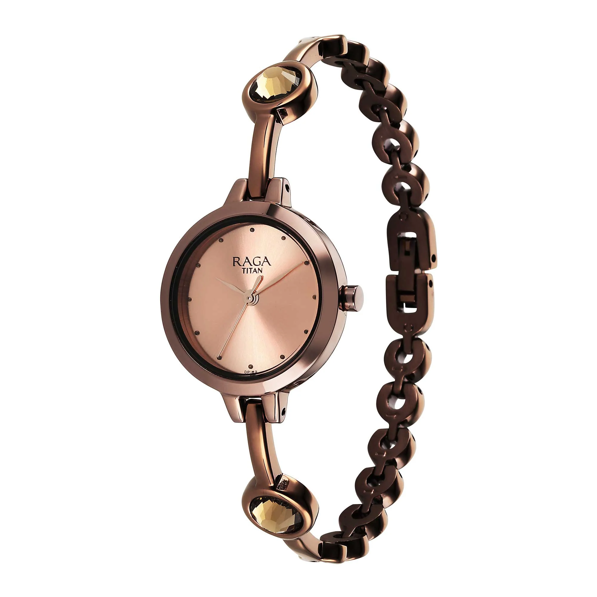 Titan Raga Viva Quartz Analog Rose Gold Dial Brown Metal Strap Watch for Women - Image 3