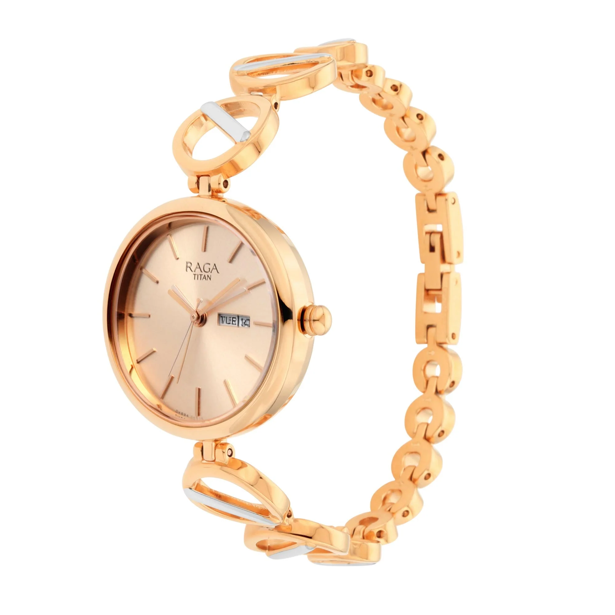 Titan Raga Viva Quartz Analog with Day and Date Rose Gold Dial Two Toned Metal Strap Watch For Women - Image 5