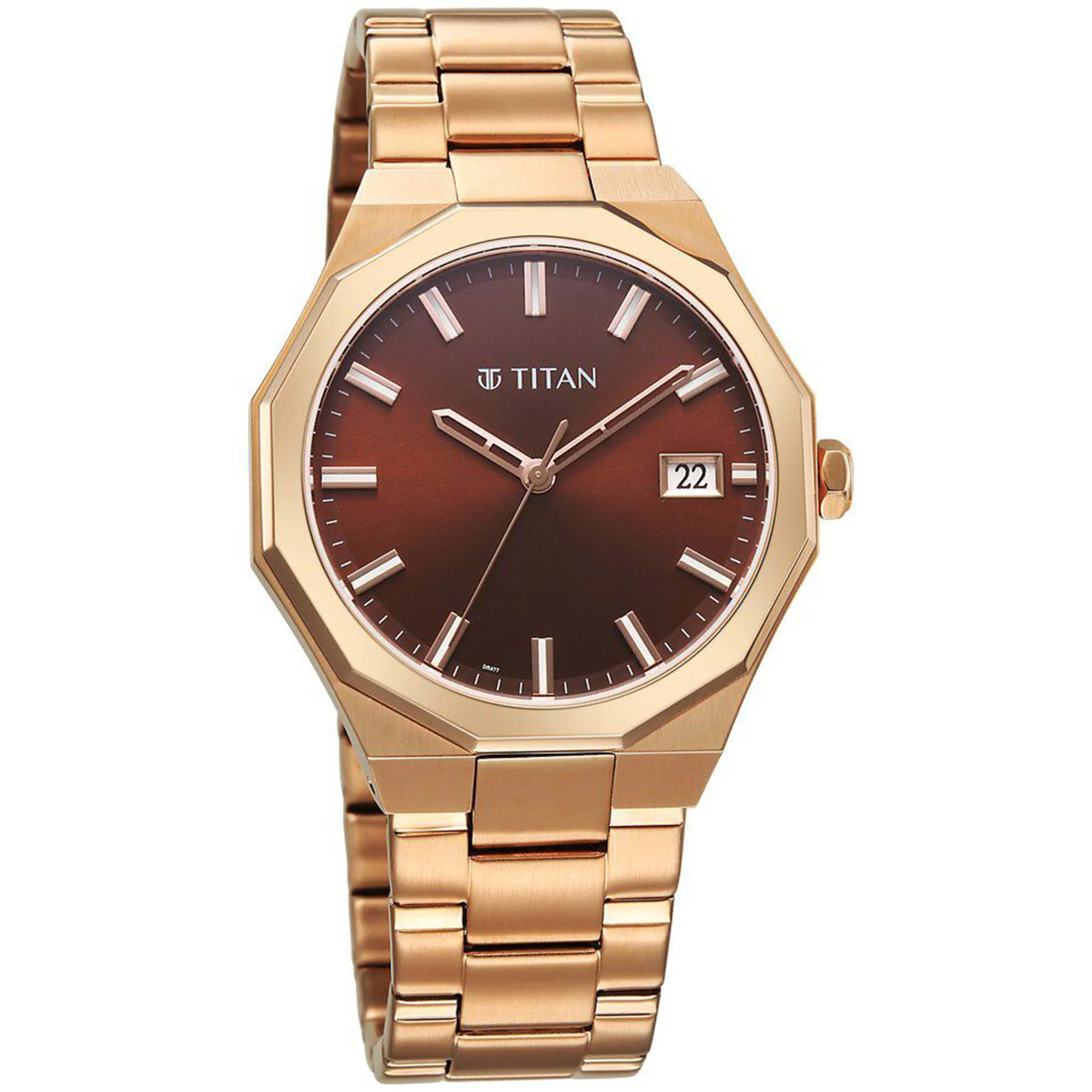 Titan Regalia Dodecagon Quartz Analog with Date Brown Dial Rose Gold Stainless Steel Strap Watch For Men - Image 2