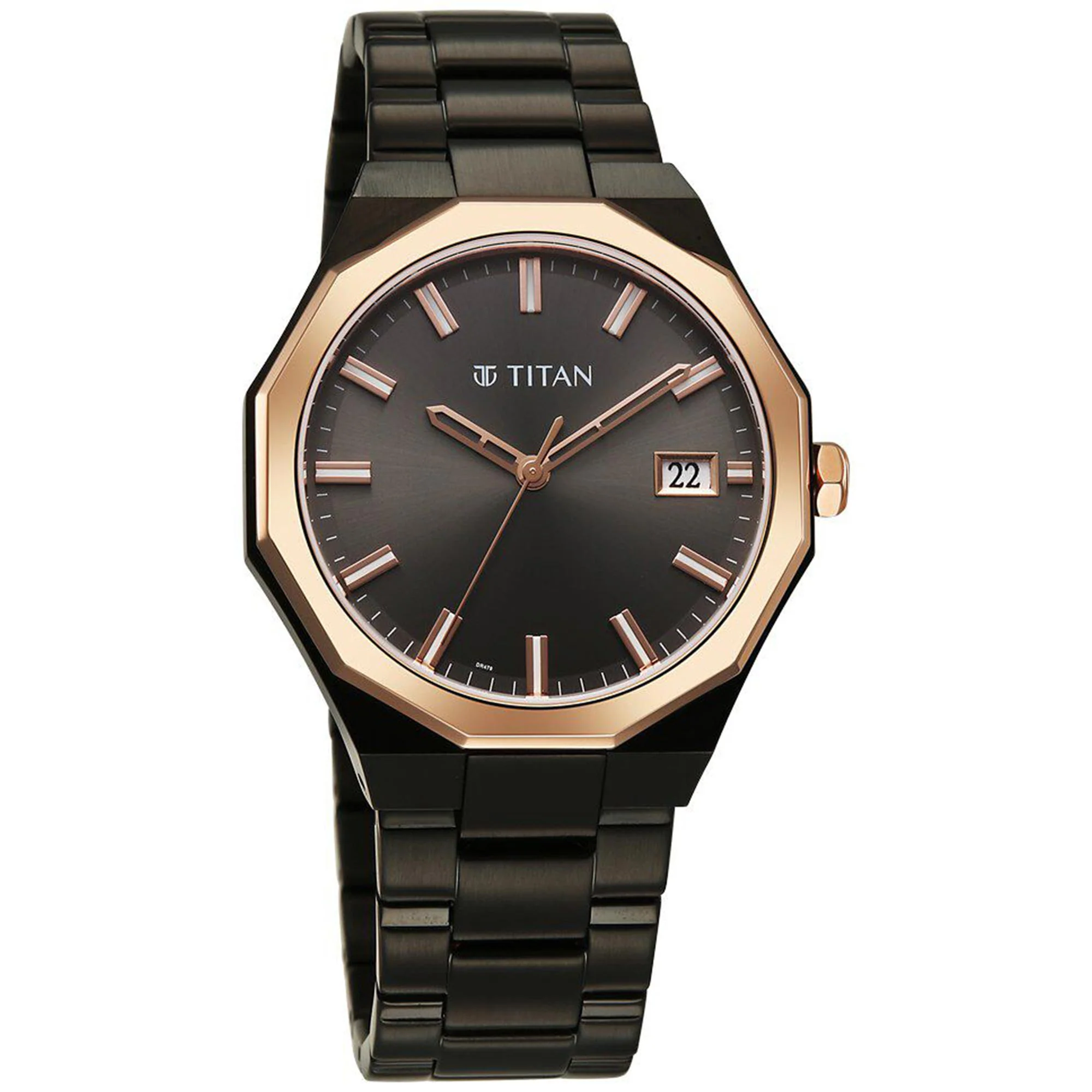 Titan Regalia Dodecagon Quartz Analog with Date Grey Dial Black Stainless Steel Strap Watch For Men - Image 2