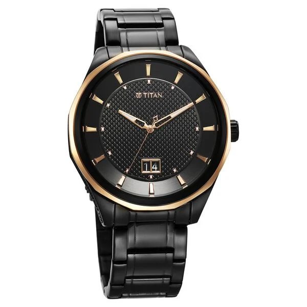 Titan Regalia Opulent Quartz Analog with Date Black Dial Black Stainless Steel Strap Watch for Men - Image 2