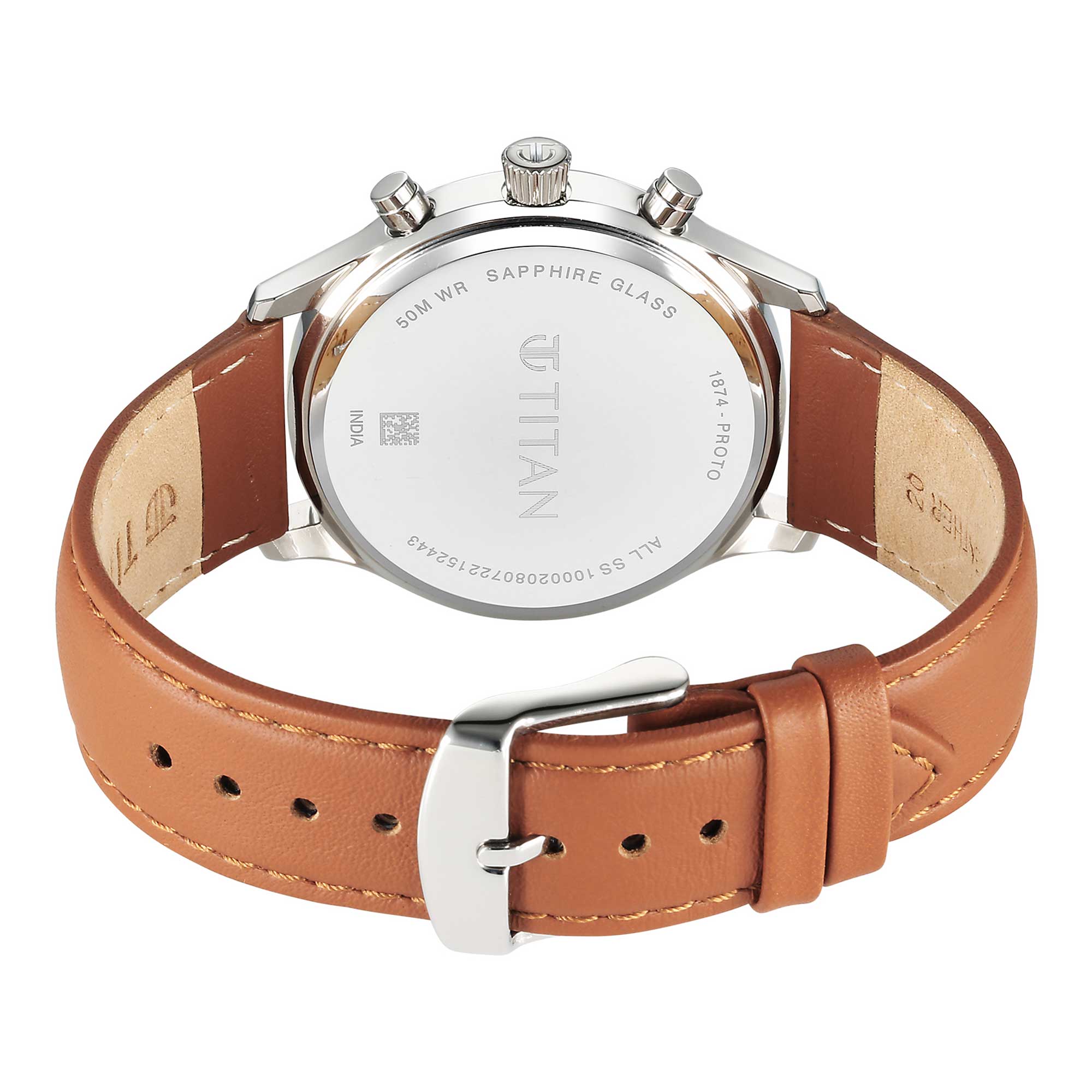 Titan Sapphire Quartz Multifunction White Dial Leather Strap Watch for Men - Image 3