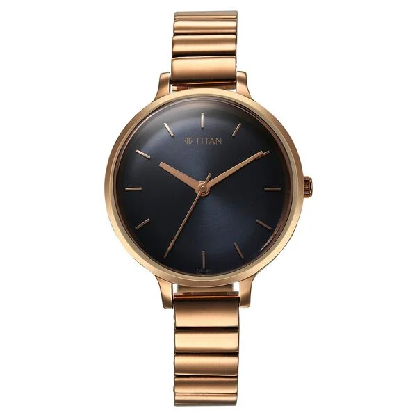 Titan Quartz Analog Blue Dial Metal Strap Watch For Women
