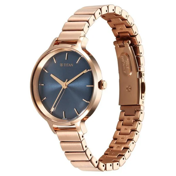 Titan Quartz Analog Blue Dial Metal Strap Watch For Women - Image 3