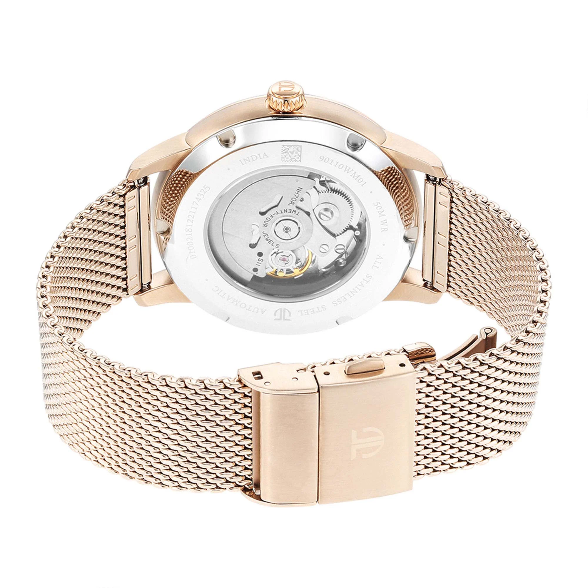 Titan Silver Dial Gold Stainless Steel Strap Skeletal Automatic Watch for Men - Image 6