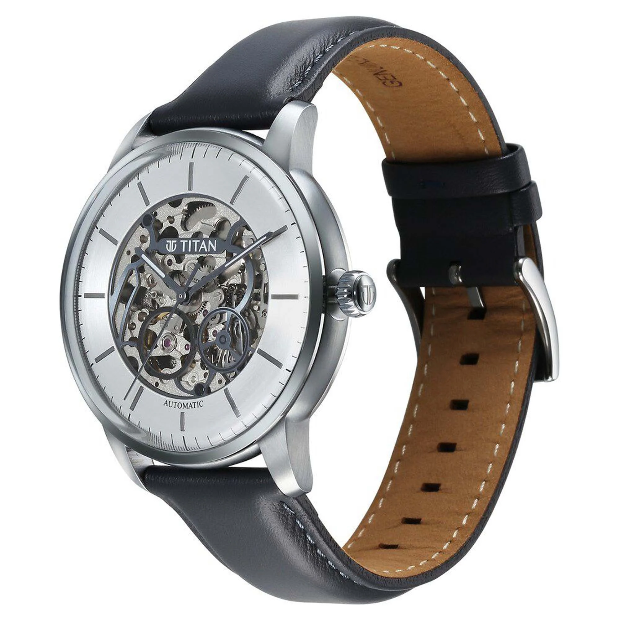 Titan Silver Dial Grey Leather Strap Automatic Watch for Men - Image 3