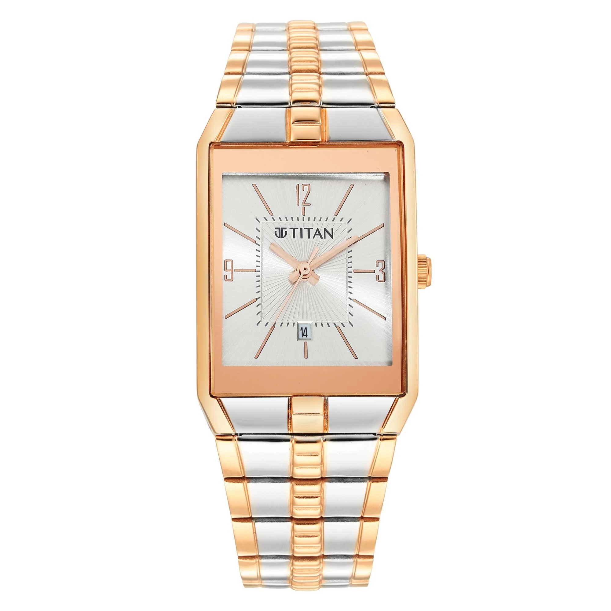Titan Silver Rectangular Dial Two Toned Stainless Steel Strap Analog Watch for Men