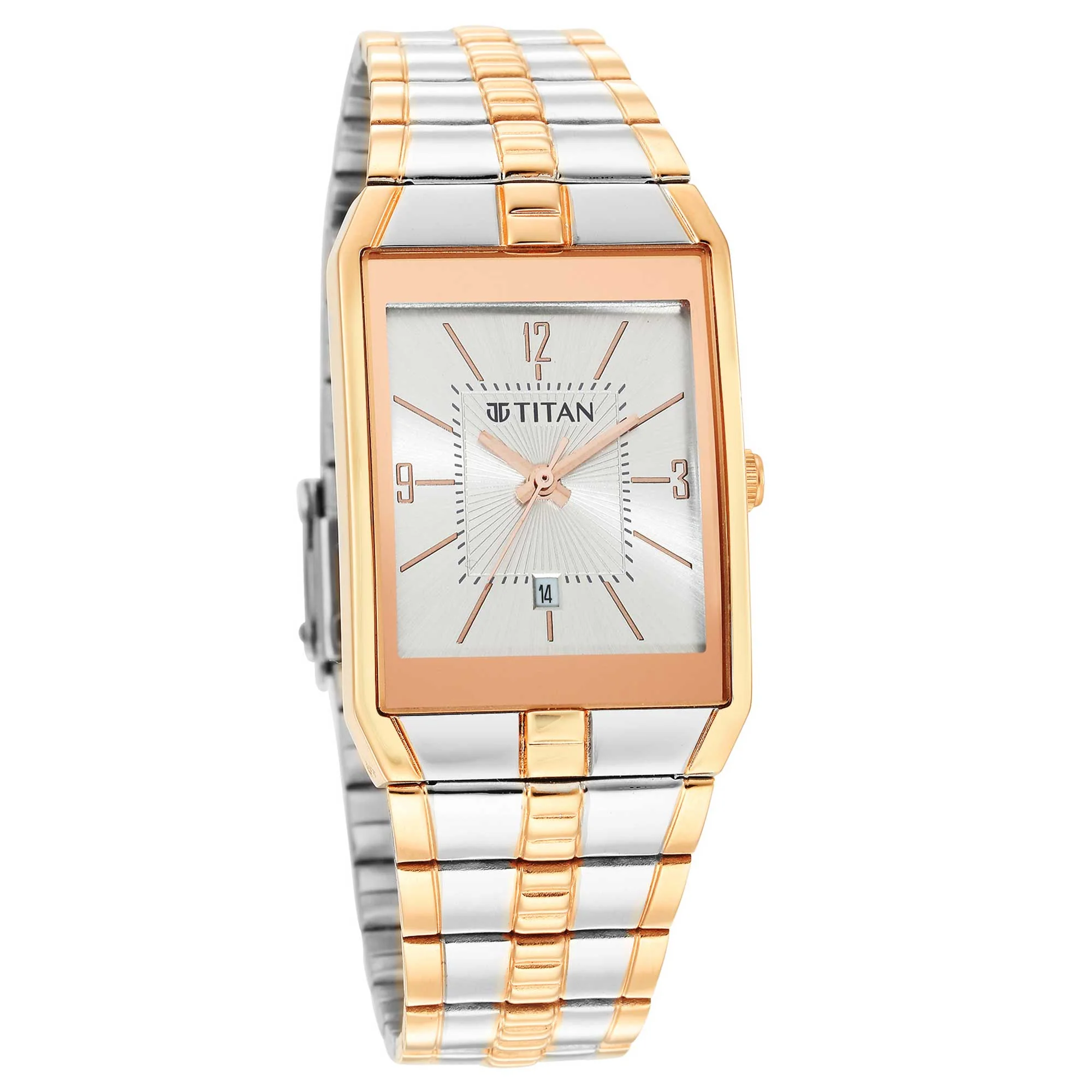 Titan Silver Rectangular Dial Two Toned Stainless Steel Strap Analog Watch for Men - Image 2