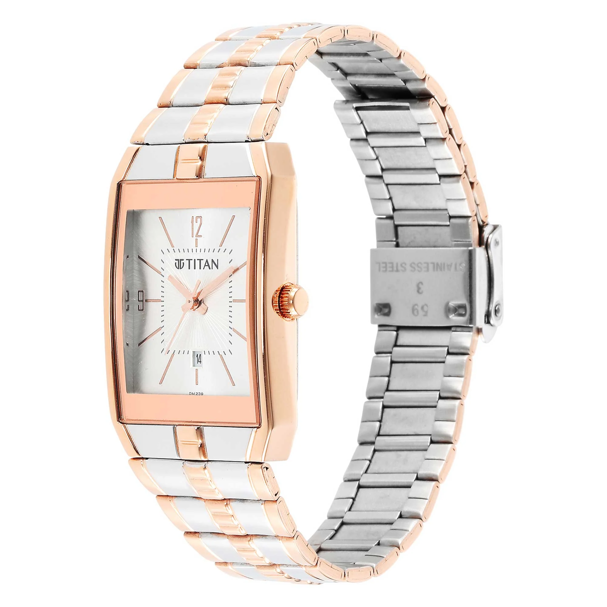Titan Silver Rectangular Dial Two Toned Stainless Steel Strap Analog Watch for Men - Image 3