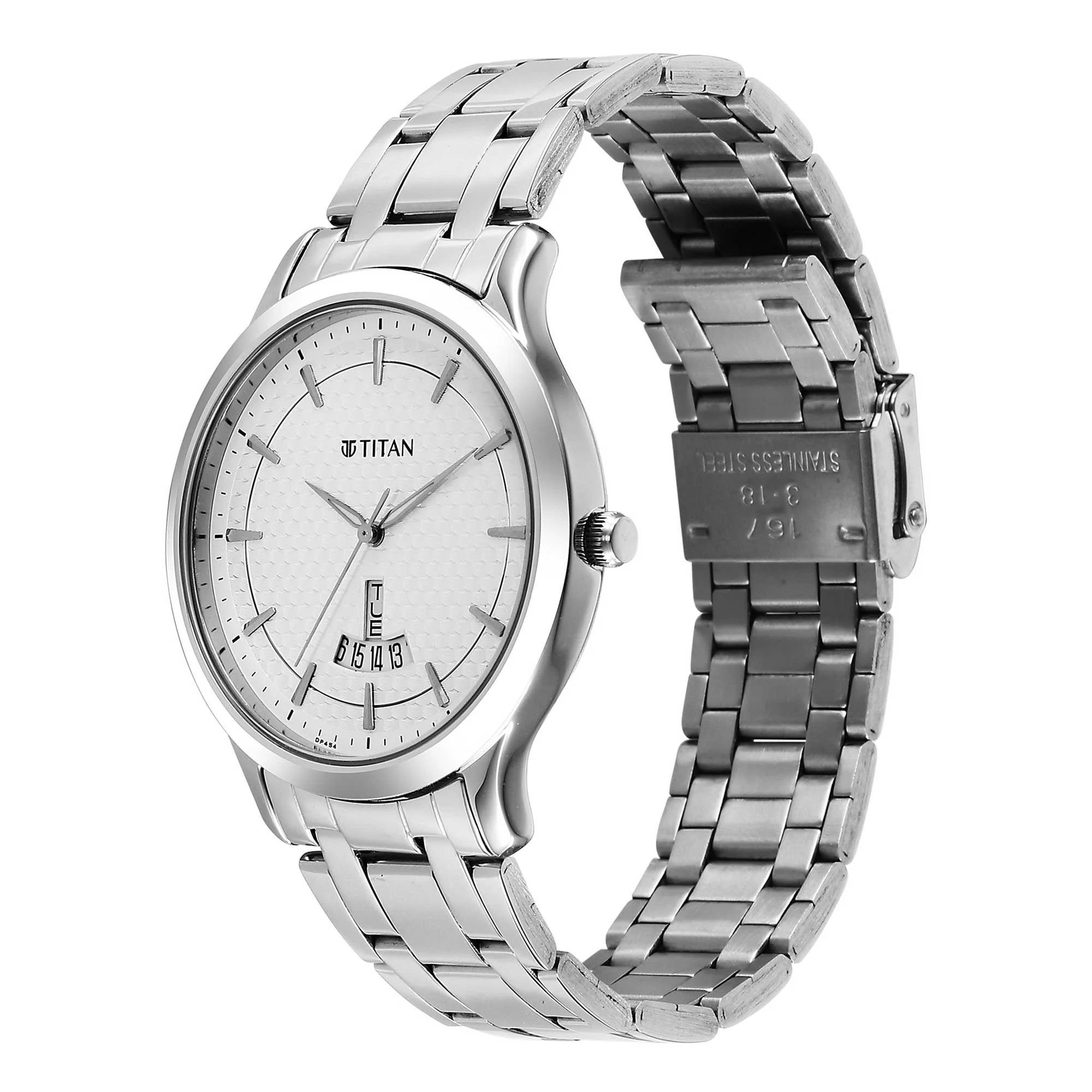 Titan Silver White Dial Stainless Steel Strap Analog with Day Date Watch for Men - Image 3