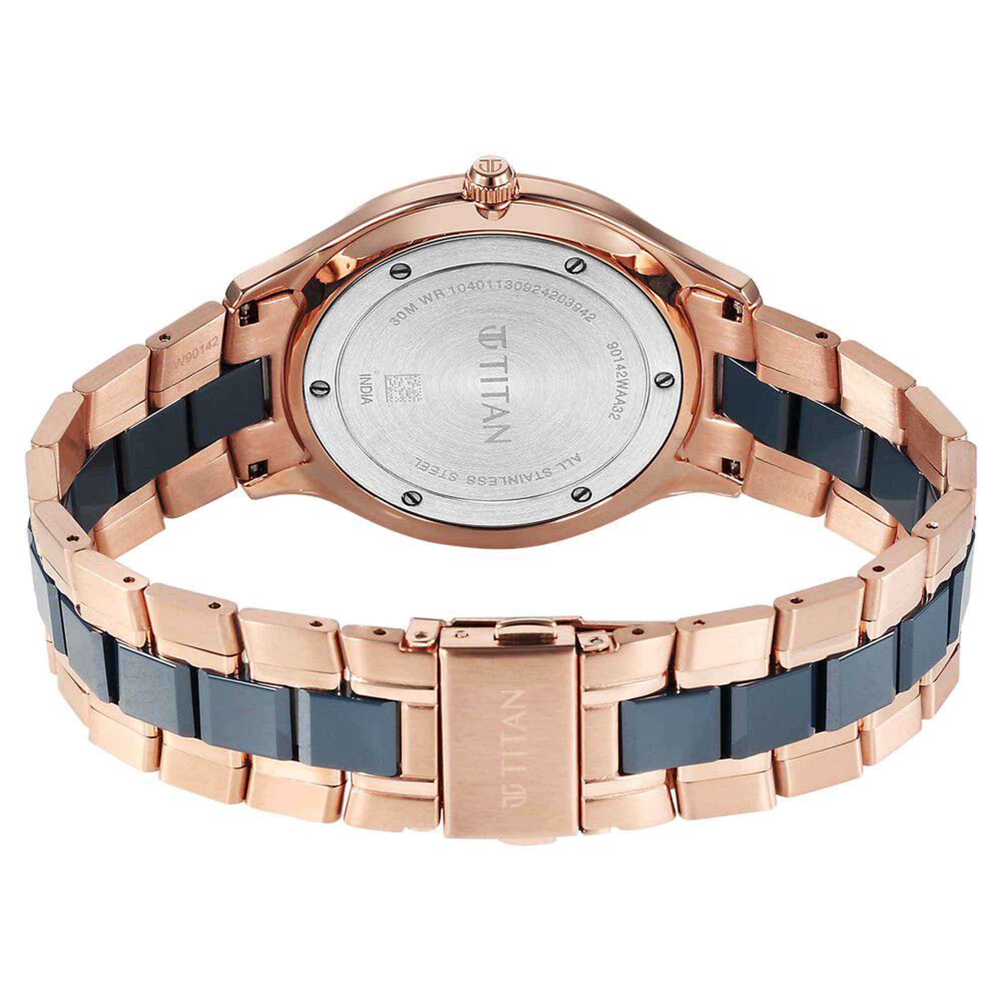 Titan Slim Ceramic Fusion Quartz Analog with Date Blue Dial Stainless Steel Strap Watch For Men - Image 5