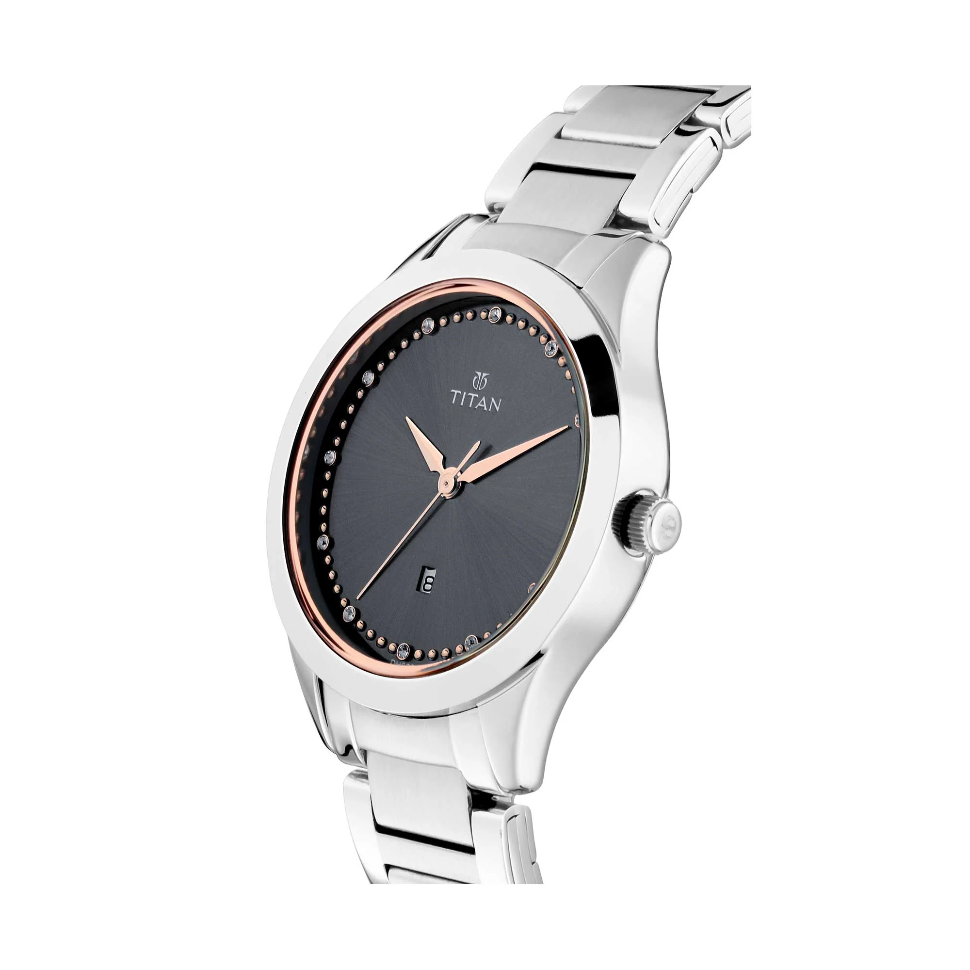 Titan Sparkle Anthracite Dial Analog with Date Stainless Steel Strap Watch for Women - Image 2
